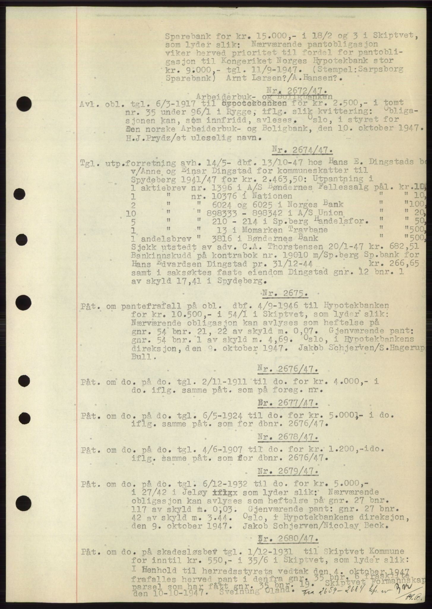 Moss sorenskriveri, SAO/A-10168: Pantebok nr. C10, 1938-1950, Dagboknr: 2672/1947