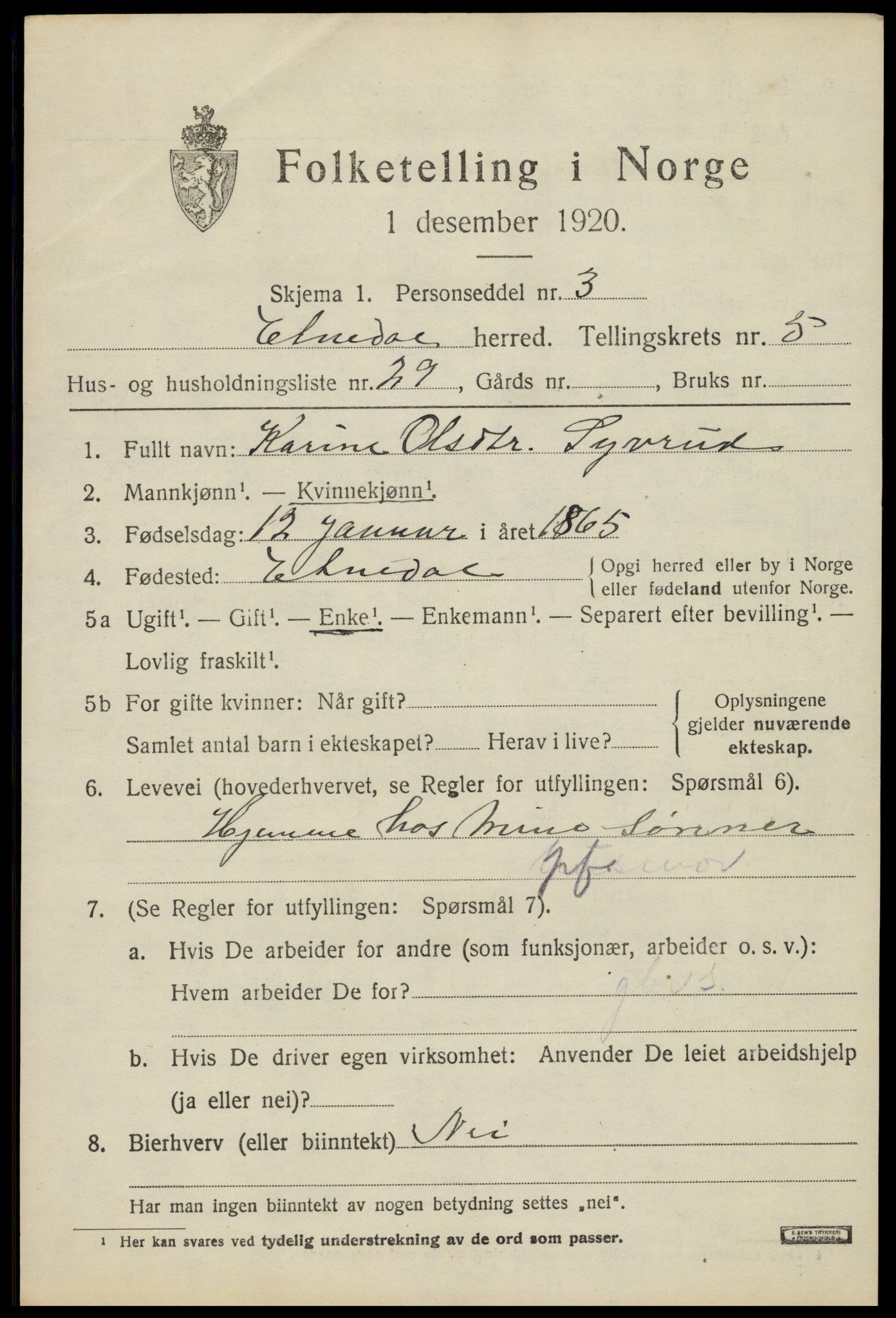 SAH, Folketelling 1920 for 0541 Etnedal herred, 1920, s. 2232