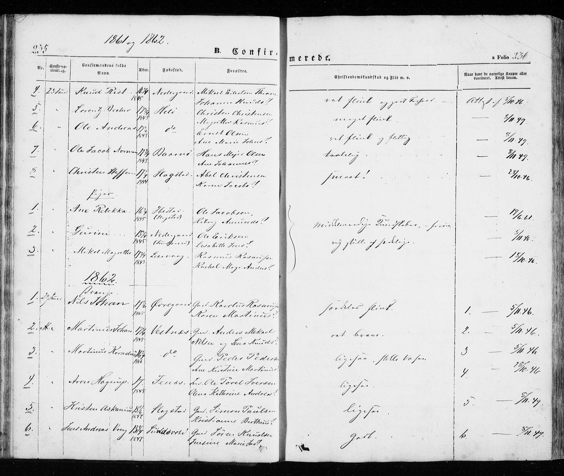 Trondenes sokneprestkontor, SATØ/S-1319/H/Ha/L0010kirke: Ministerialbok nr. 10, 1840-1865, s. 235-236