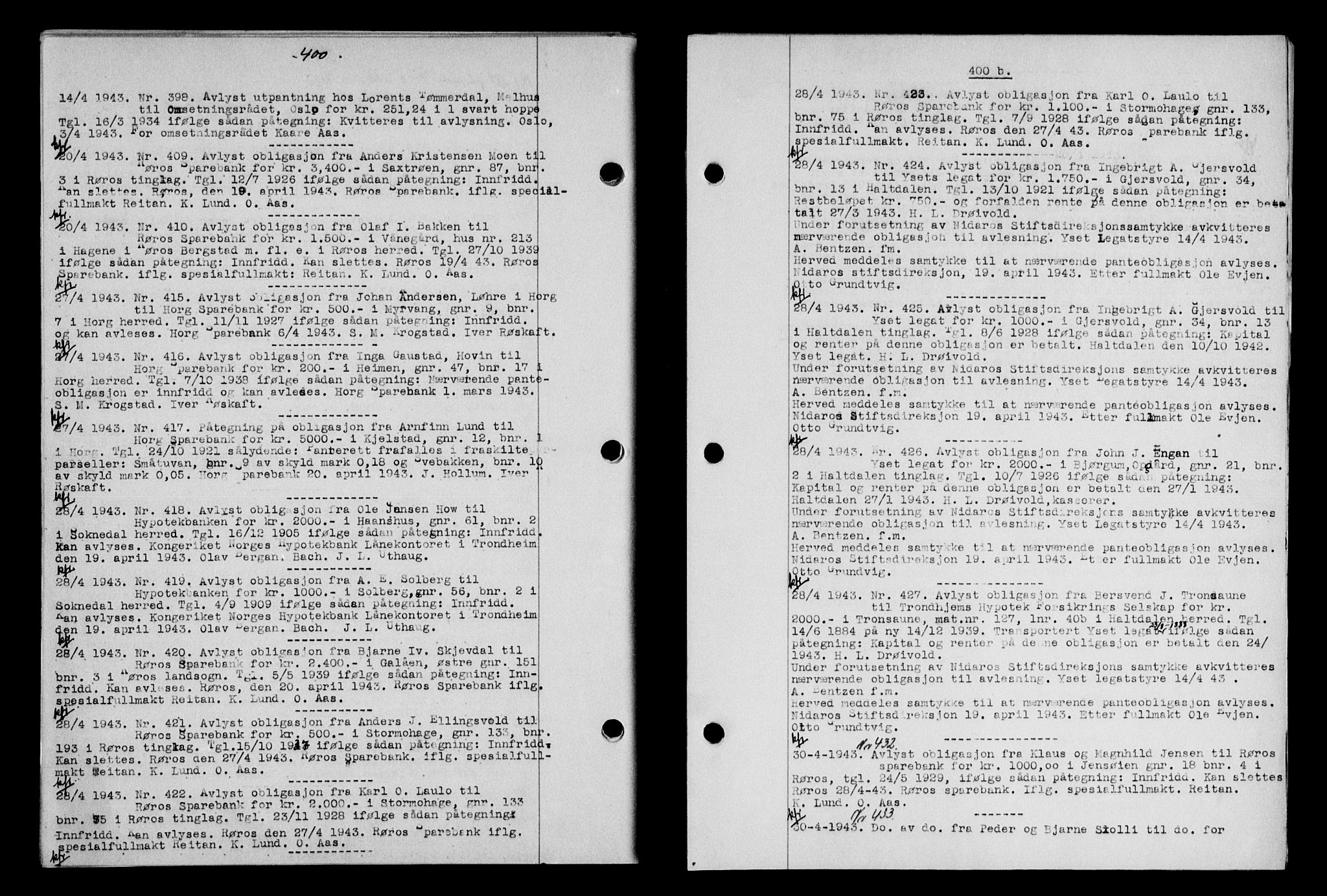Gauldal sorenskriveri, SAT/A-0014/1/2/2C/L0056: Pantebok nr. 61, 1942-1943, Dagboknr: 398/1943