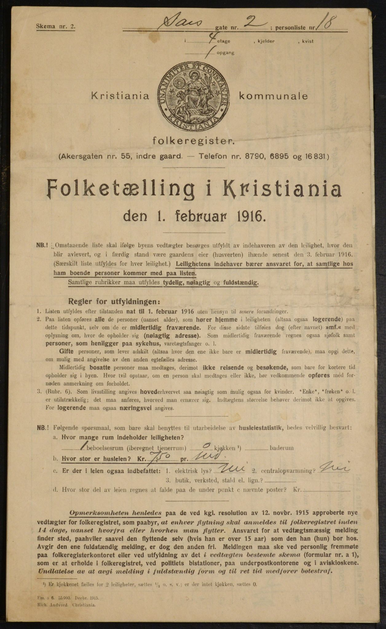 OBA, Kommunal folketelling 1.2.1916 for Kristiania, 1916, s. 91409