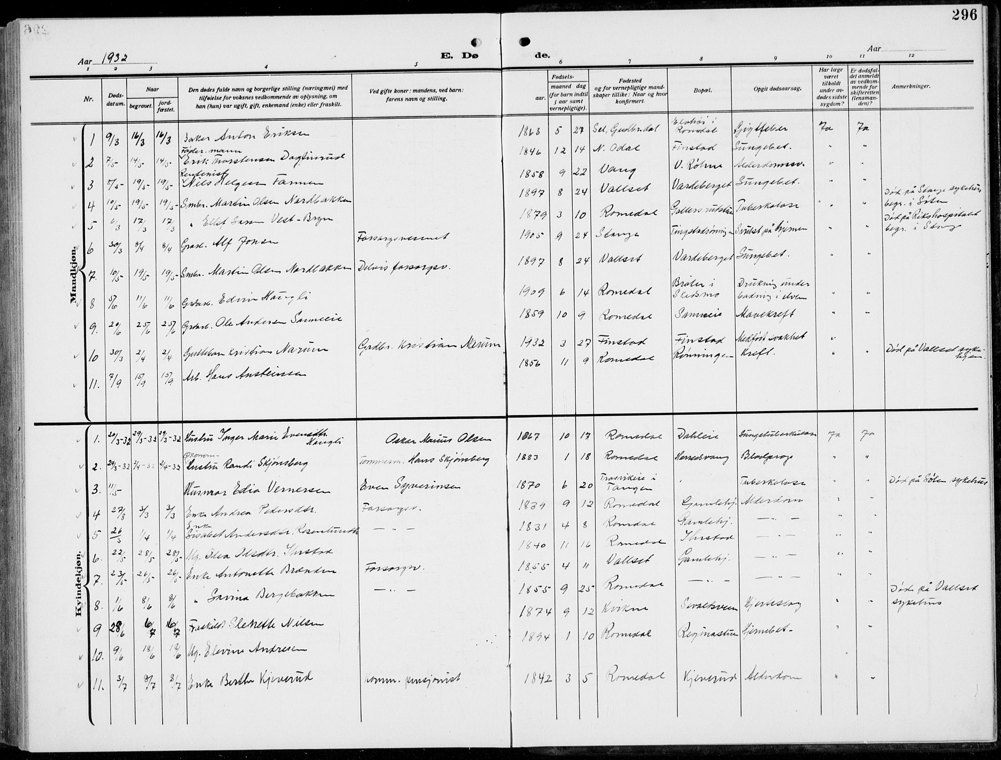 Romedal prestekontor, AV/SAH-PREST-004/L/L0014: Klokkerbok nr. 14, 1915-1939, s. 296