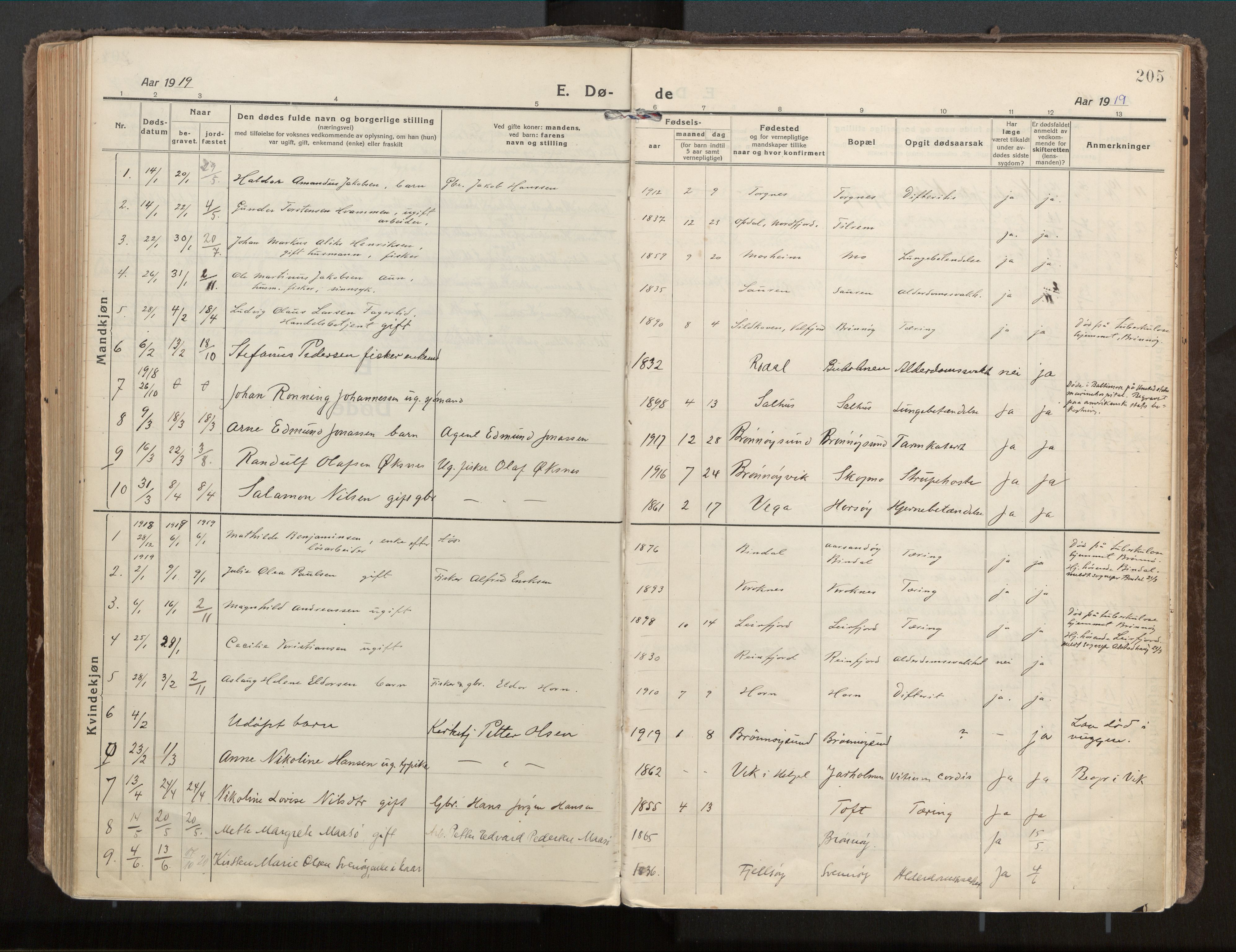 Ministerialprotokoller, klokkerbøker og fødselsregistre - Nordland, AV/SAT-A-1459/813/L0207a: Ministerialbok nr. 813A18, 1919-1927, s. 205