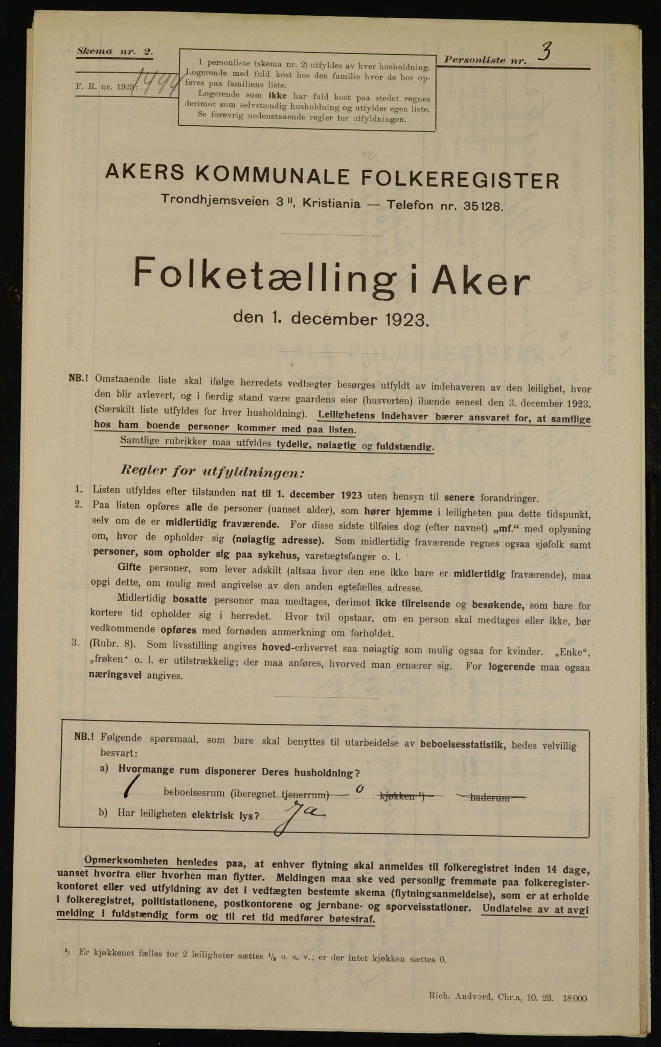 , Kommunal folketelling 1.12.1923 for Aker, 1923, s. 45182