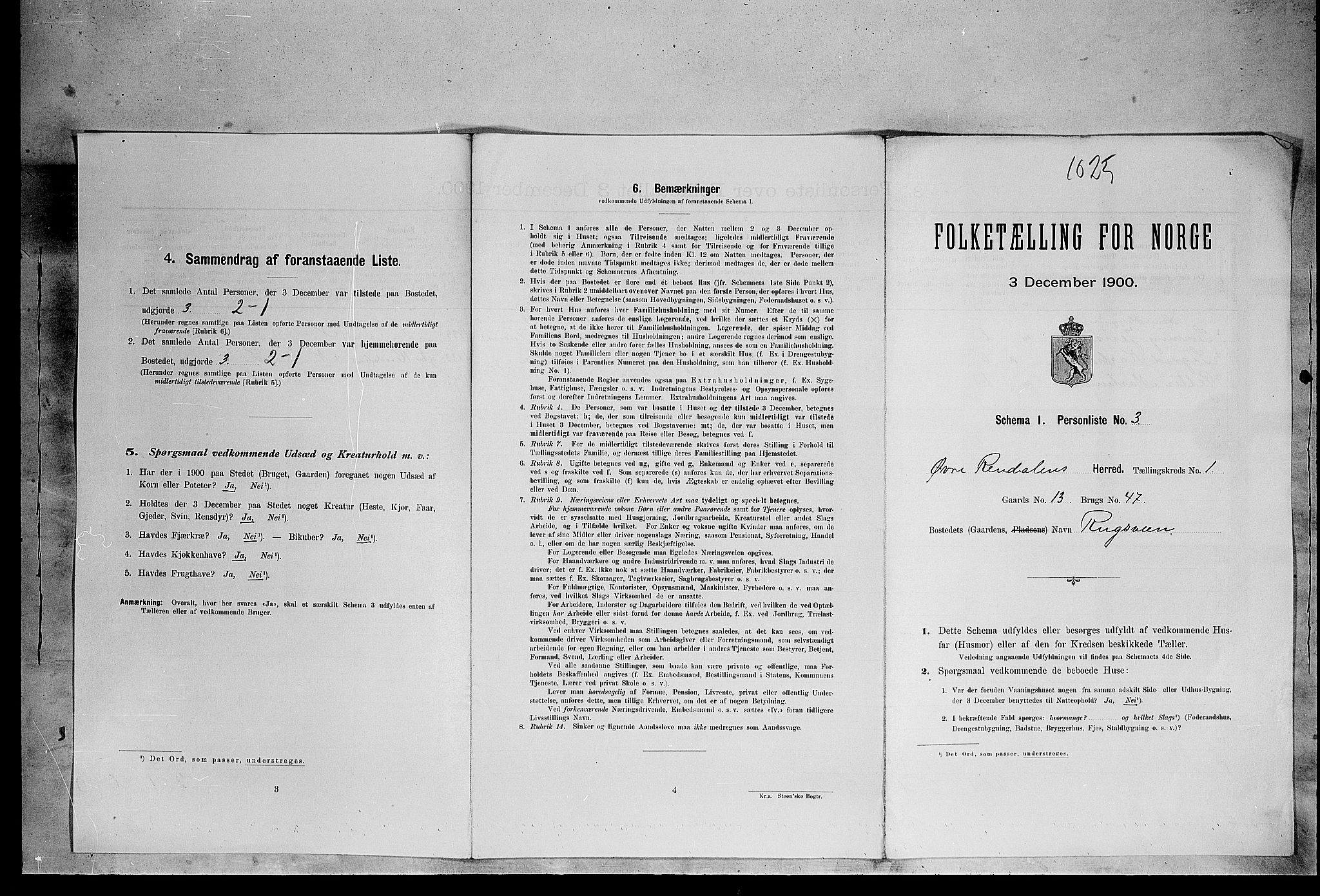 SAH, Folketelling 1900 for 0433 Øvre Rendal herred, 1900, s. 62