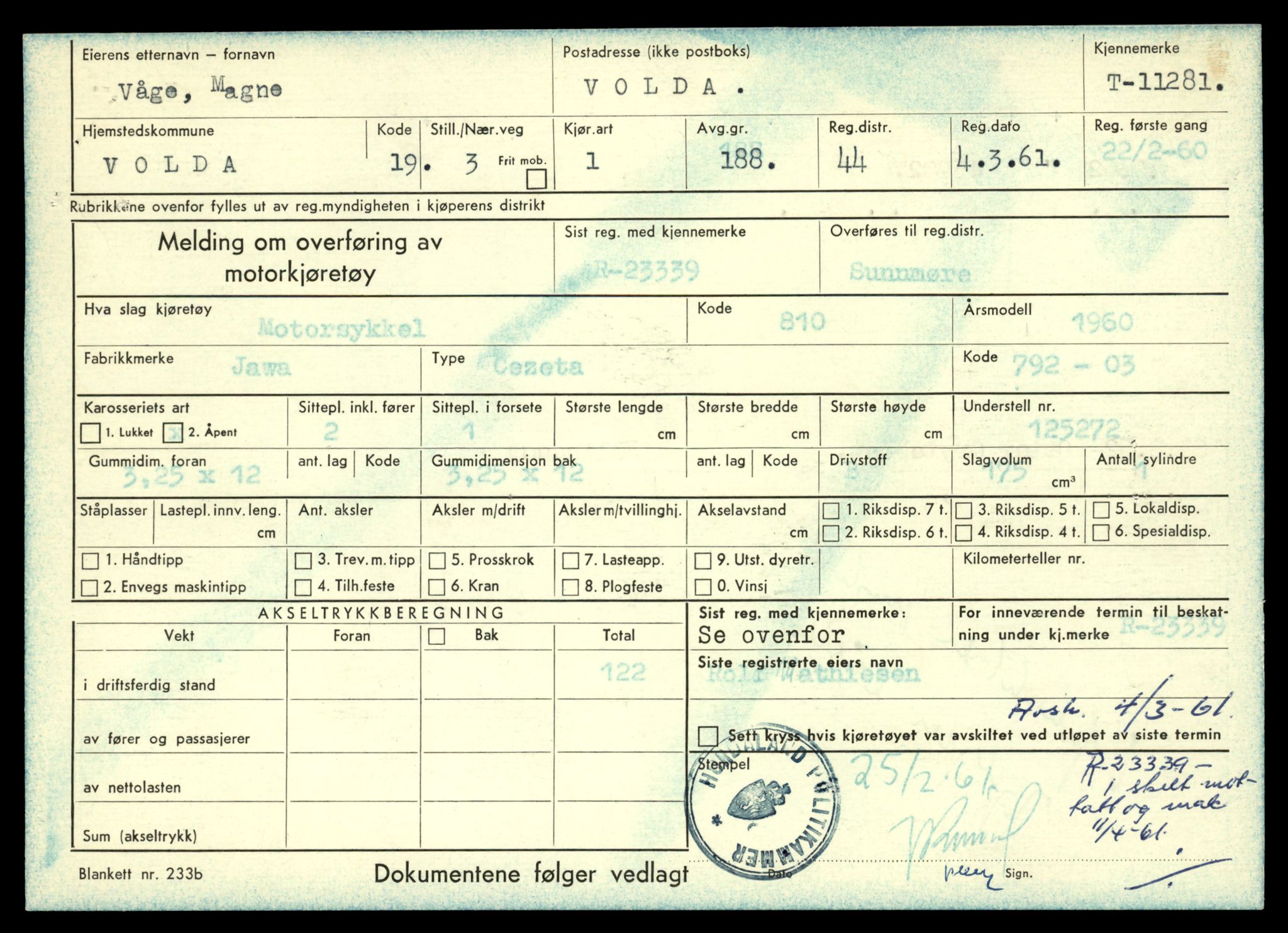 Møre og Romsdal vegkontor - Ålesund trafikkstasjon, AV/SAT-A-4099/F/Fe/L0027: Registreringskort for kjøretøy T 11161 - T 11289, 1927-1998, s. 3135