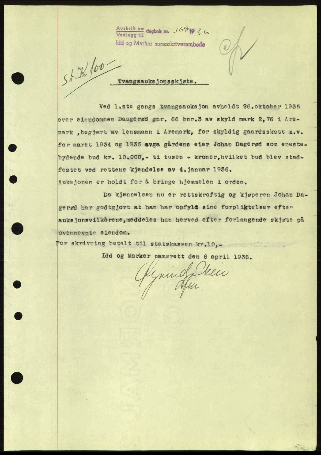 Idd og Marker sorenskriveri, AV/SAO-A-10283/G/Gb/Gbb/L0001: Pantebok nr. A1, 1936-1937, Dagboknr: 369/1936