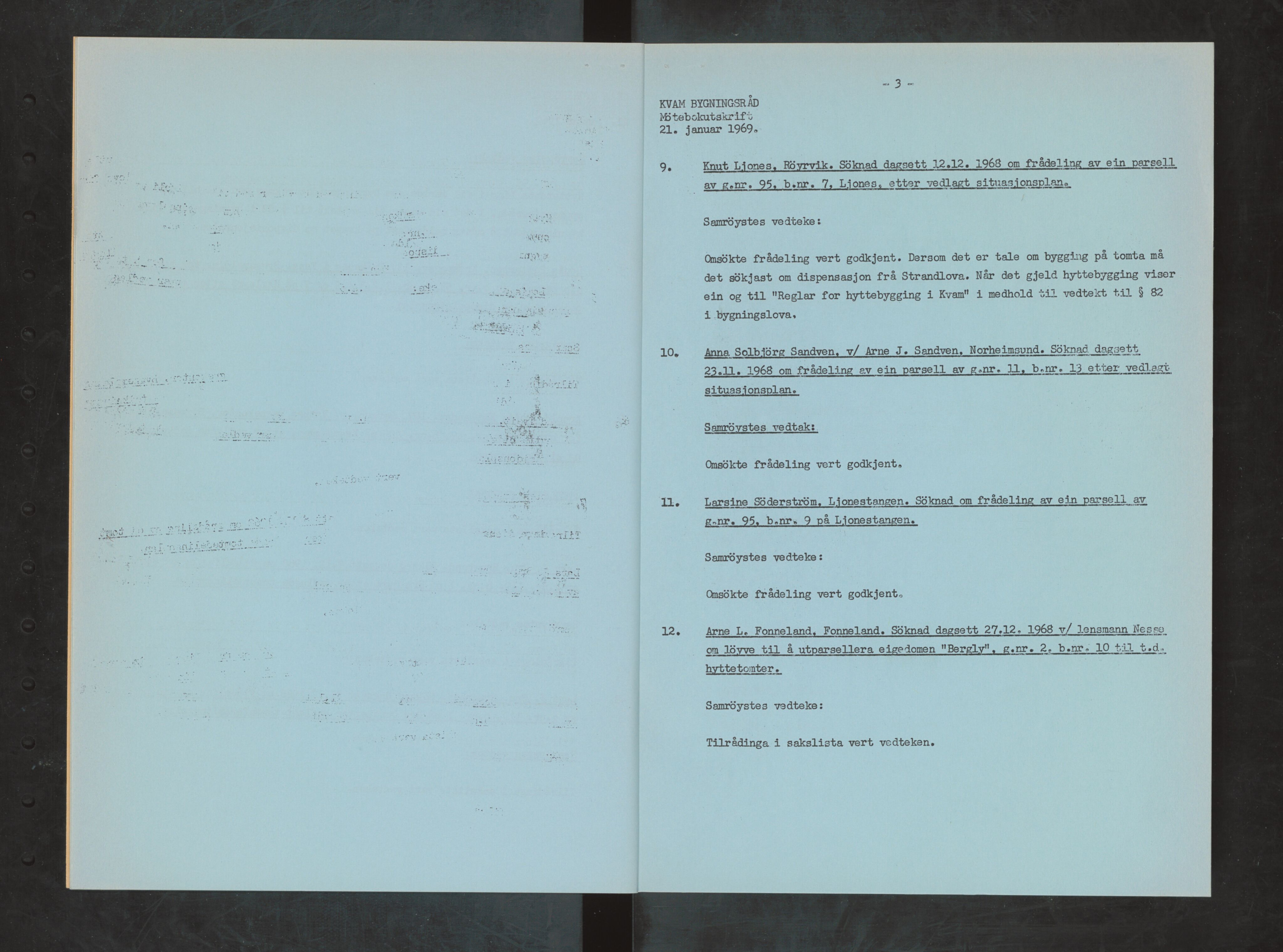 Kvam herad. Bygningsrådet, IKAH/1238-511/A/Ab/L0006: Utskrift av møtebok for Kvam bygningsråd, 1969