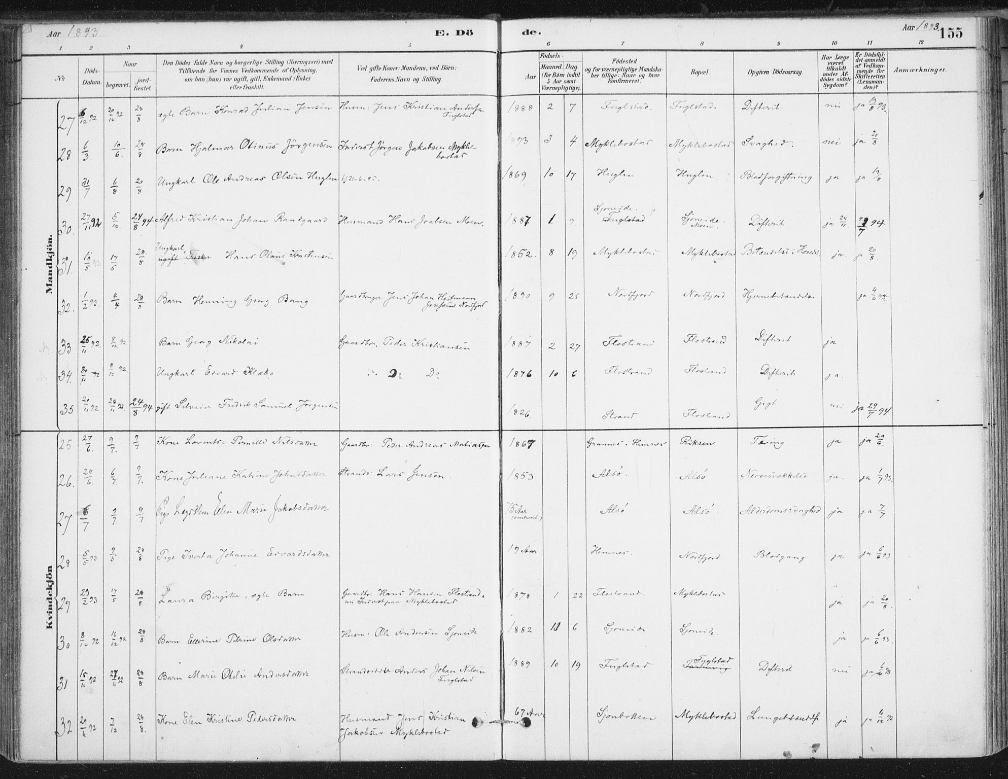 Ministerialprotokoller, klokkerbøker og fødselsregistre - Nordland, AV/SAT-A-1459/838/L0553: Ministerialbok nr. 838A11, 1880-1910, s. 155