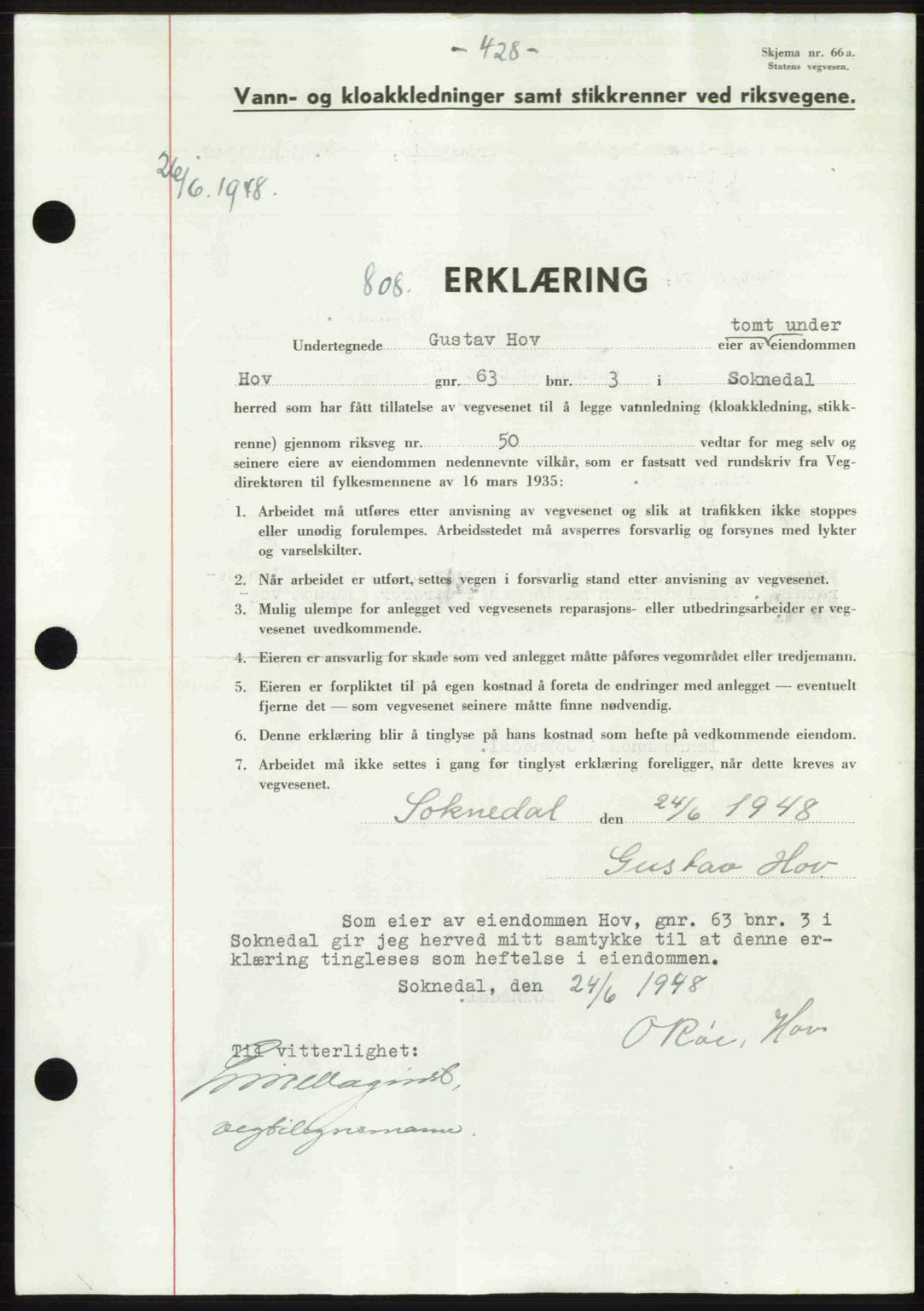Gauldal sorenskriveri, SAT/A-0014/1/2/2C: Pantebok nr. A6, 1948-1948, Dagboknr: 808/1948