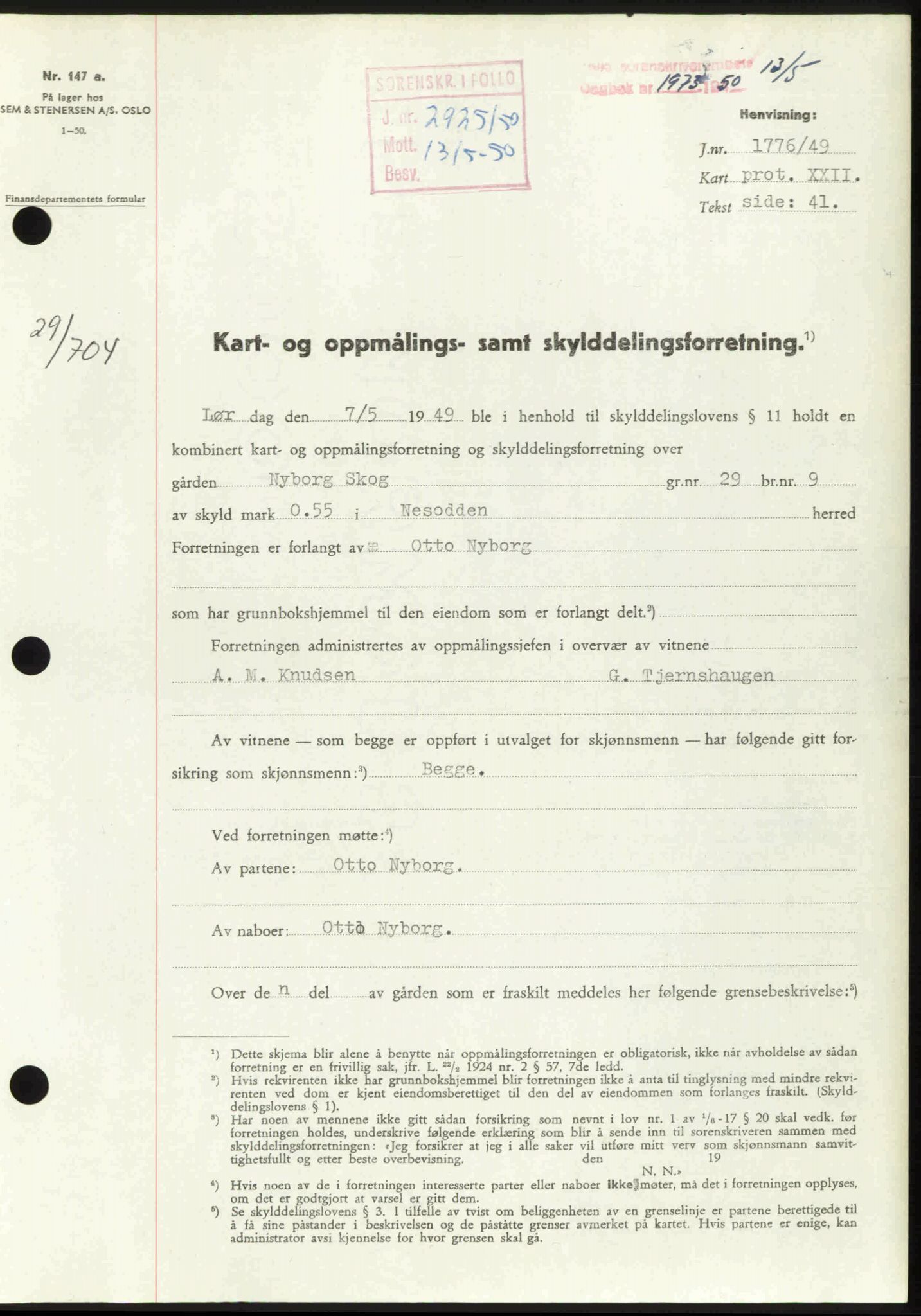 Follo sorenskriveri, SAO/A-10274/G/Ga/Gaa/L0092: Pantebok nr. I 92, 1950-1950, Dagboknr: 1973/1950