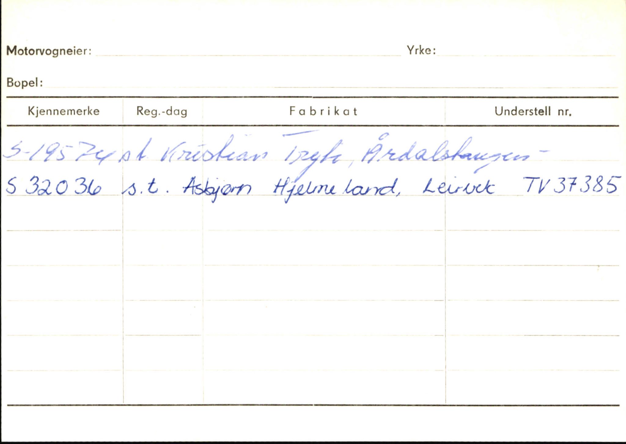 Statens vegvesen, Sogn og Fjordane vegkontor, AV/SAB-A-5301/4/F/L0145: Registerkort Vågsøy S-Å. Årdal I-P, 1945-1975, s. 2012