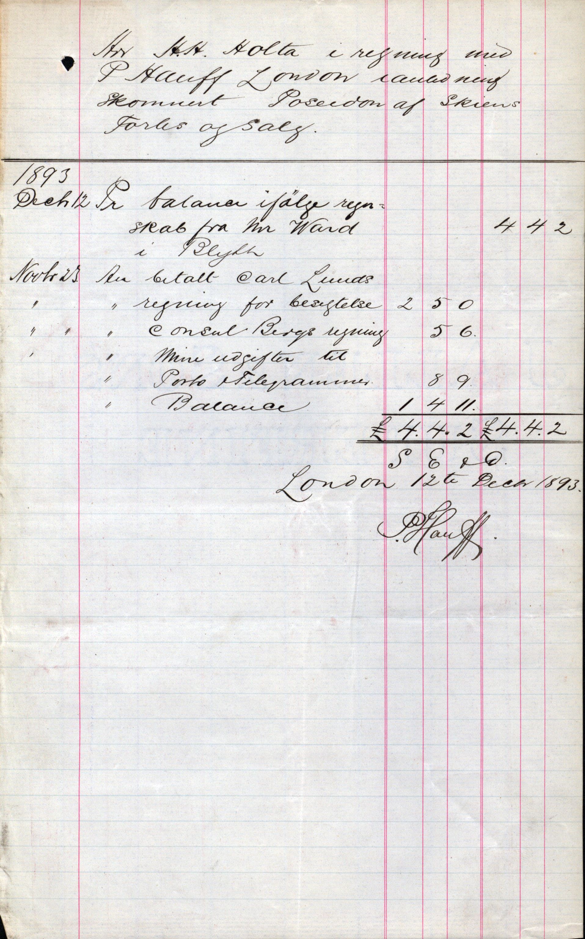 Pa 63 - Østlandske skibsassuranceforening, VEMU/A-1079/G/Ga/L0030/0004: Havaridokumenter / Riga, Punctum, Poseidon, Dovre, Bengal, Maitland, Orient, 1893, s. 43