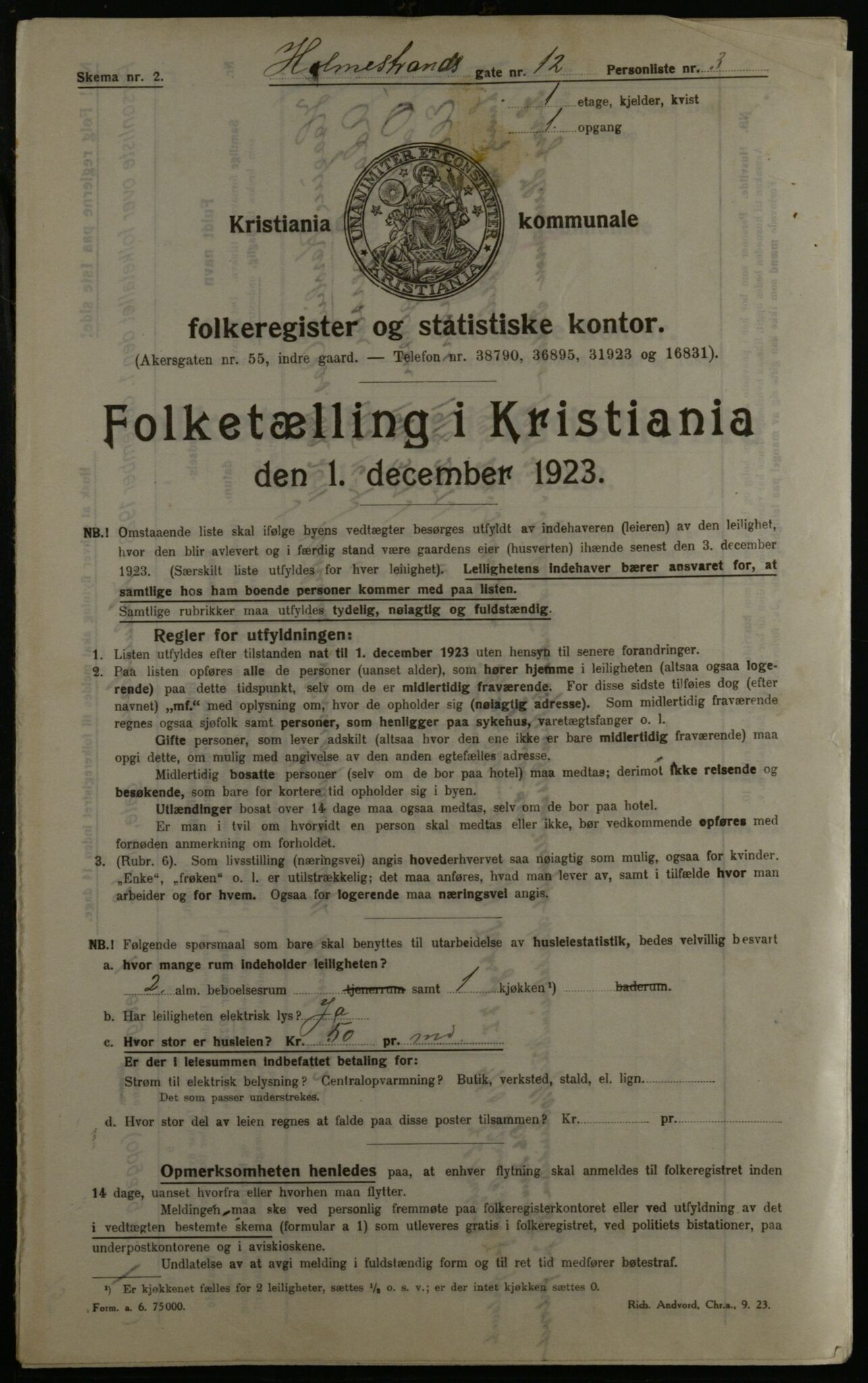 OBA, Kommunal folketelling 1.12.1923 for Kristiania, 1923, s. 45706