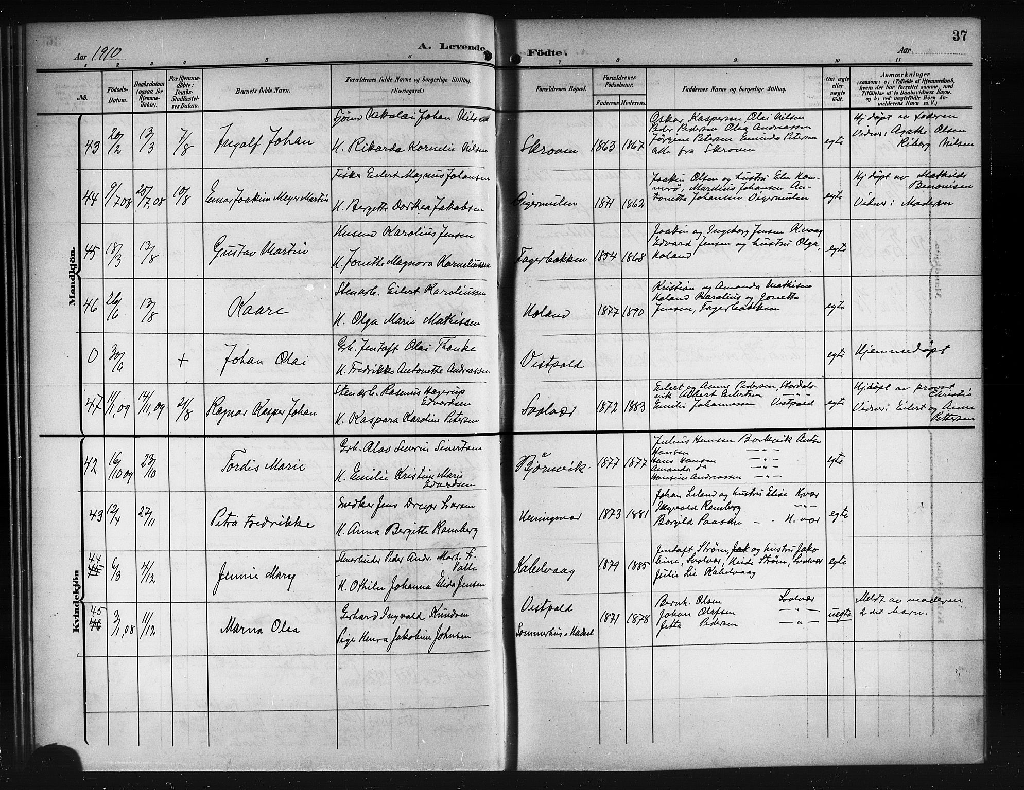 Ministerialprotokoller, klokkerbøker og fødselsregistre - Nordland, AV/SAT-A-1459/874/L1079: Klokkerbok nr. 874C08, 1907-1915, s. 37