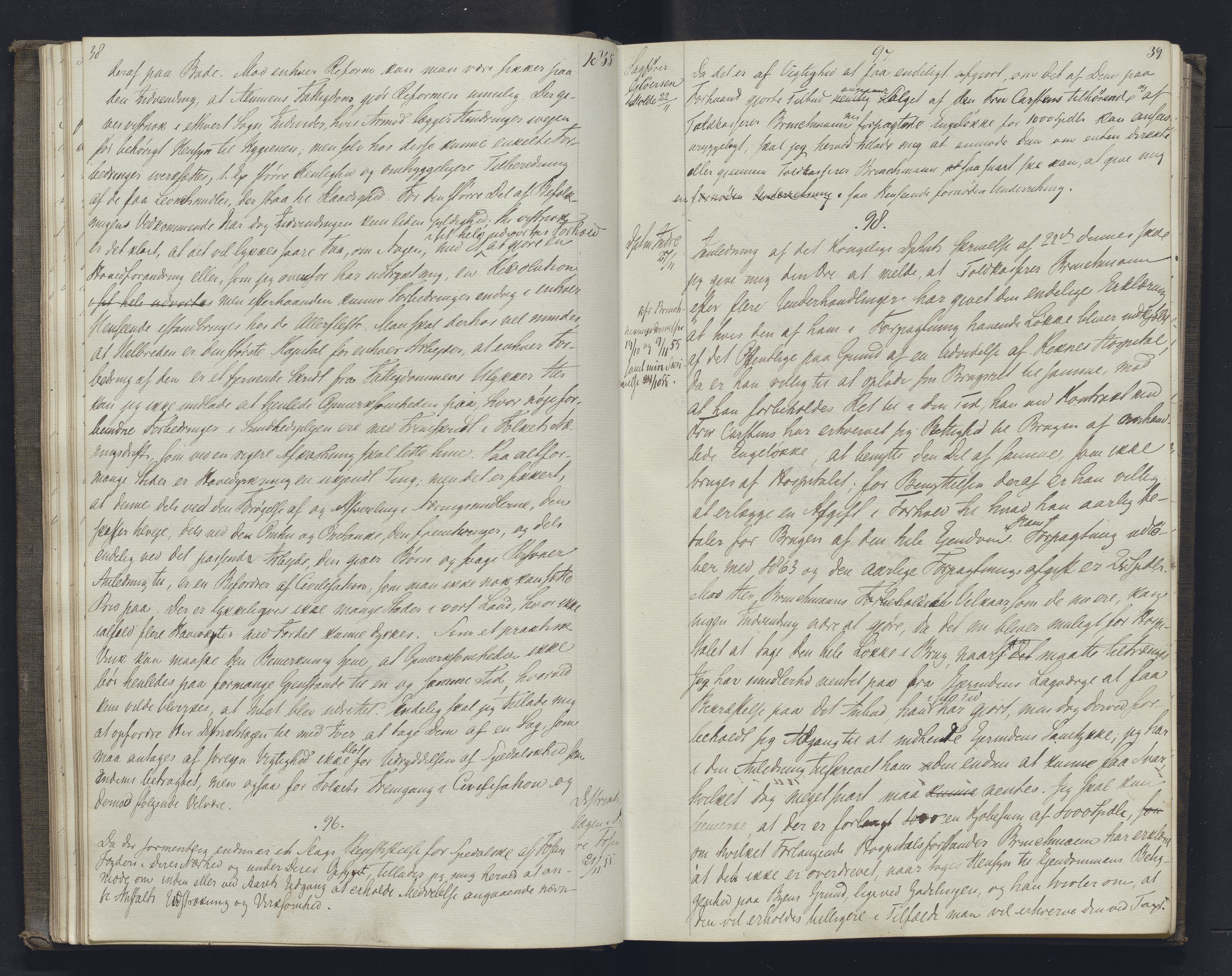 Lepraarkiver - Overlegen for den spedalske sykdom, AV/SAB-A-61001/B.b/L0001: Kopibok, 1854-1858, s. 38-39