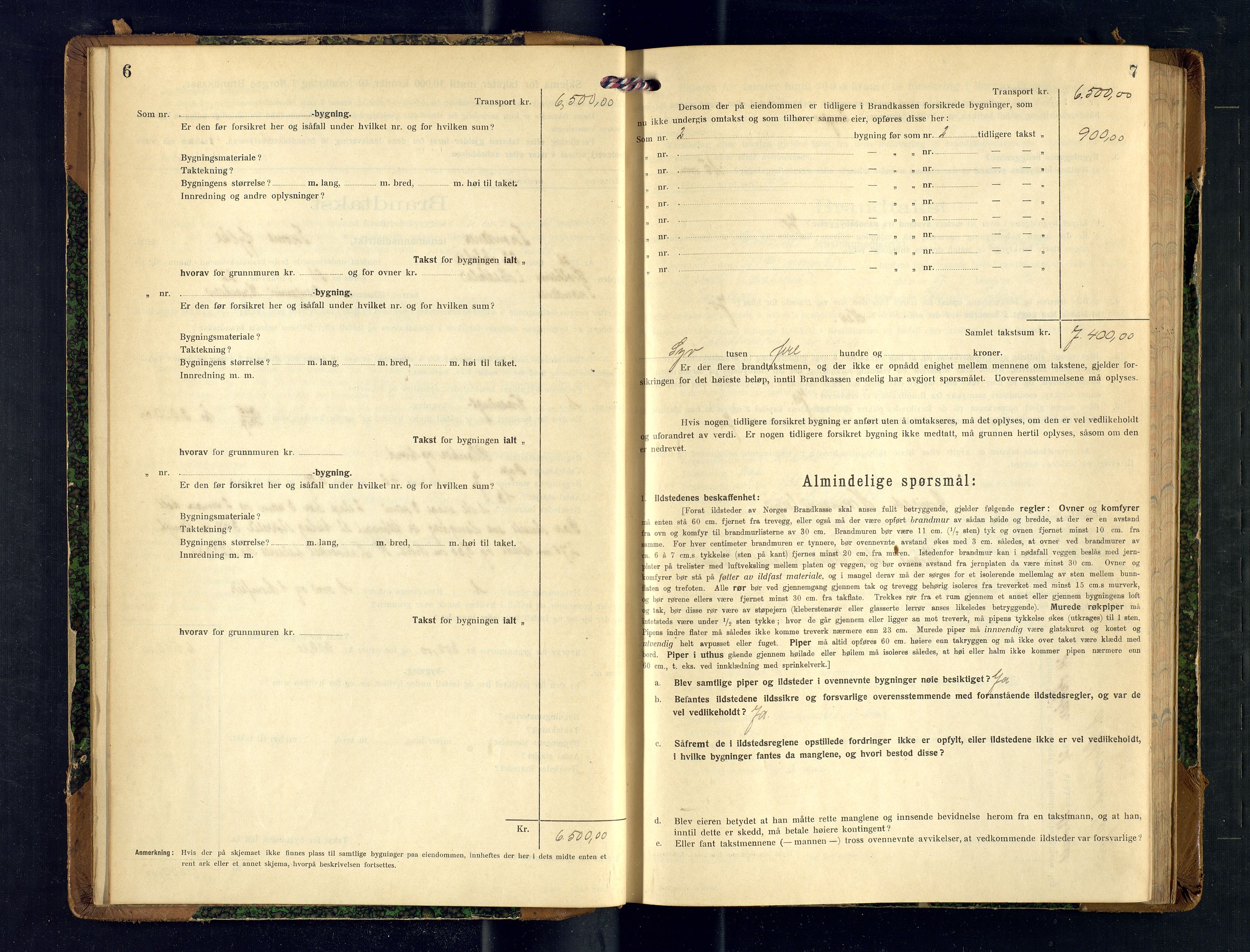 Harstad lensmannskontor, AV/SATØ-SATØ-10/F/Fr/Fra/L0611: Branntakstprotokoll (S). Merket Z. Med register, 1921-1925, s. 6-7