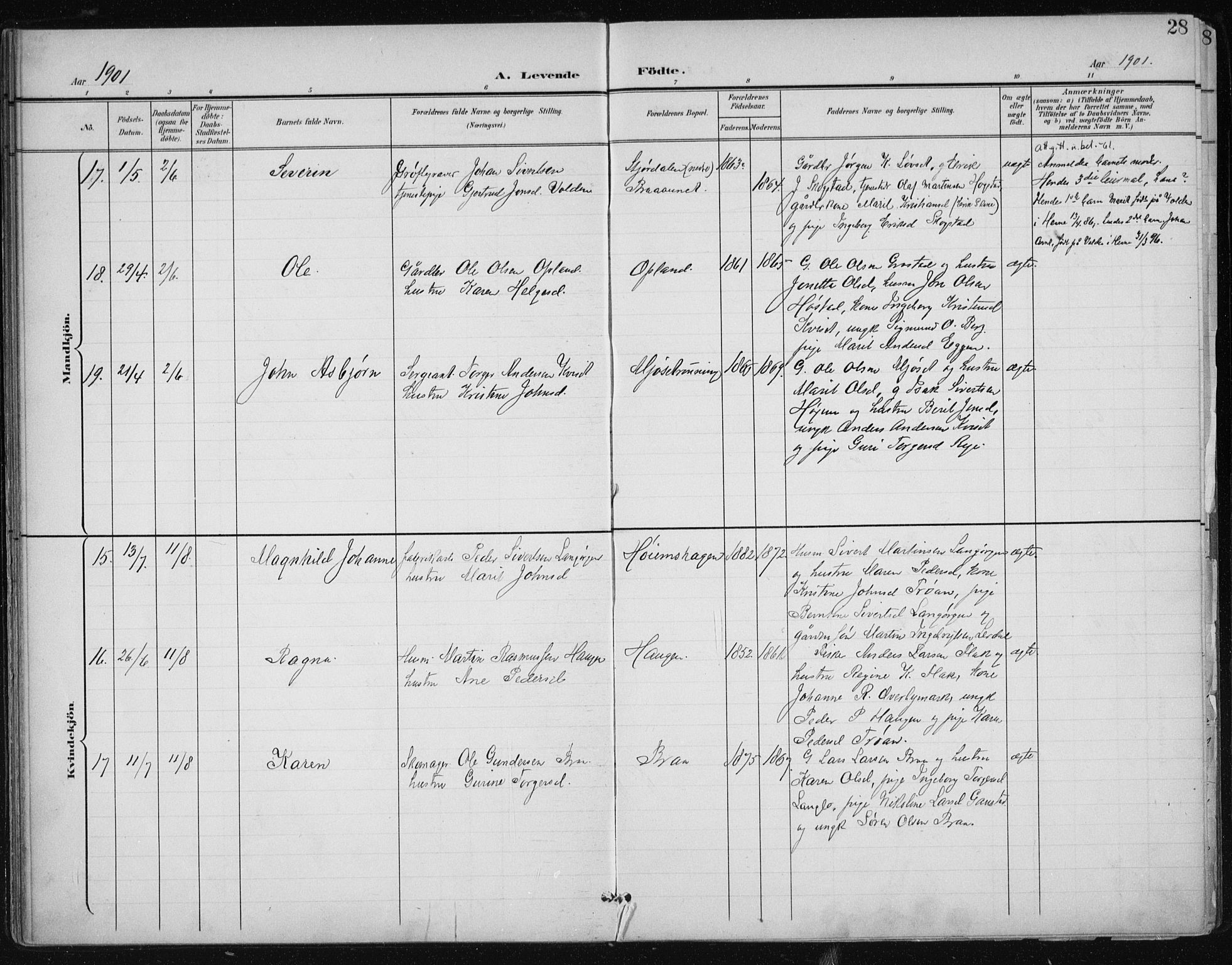 Ministerialprotokoller, klokkerbøker og fødselsregistre - Sør-Trøndelag, AV/SAT-A-1456/612/L0380: Ministerialbok nr. 612A12, 1898-1907, s. 28