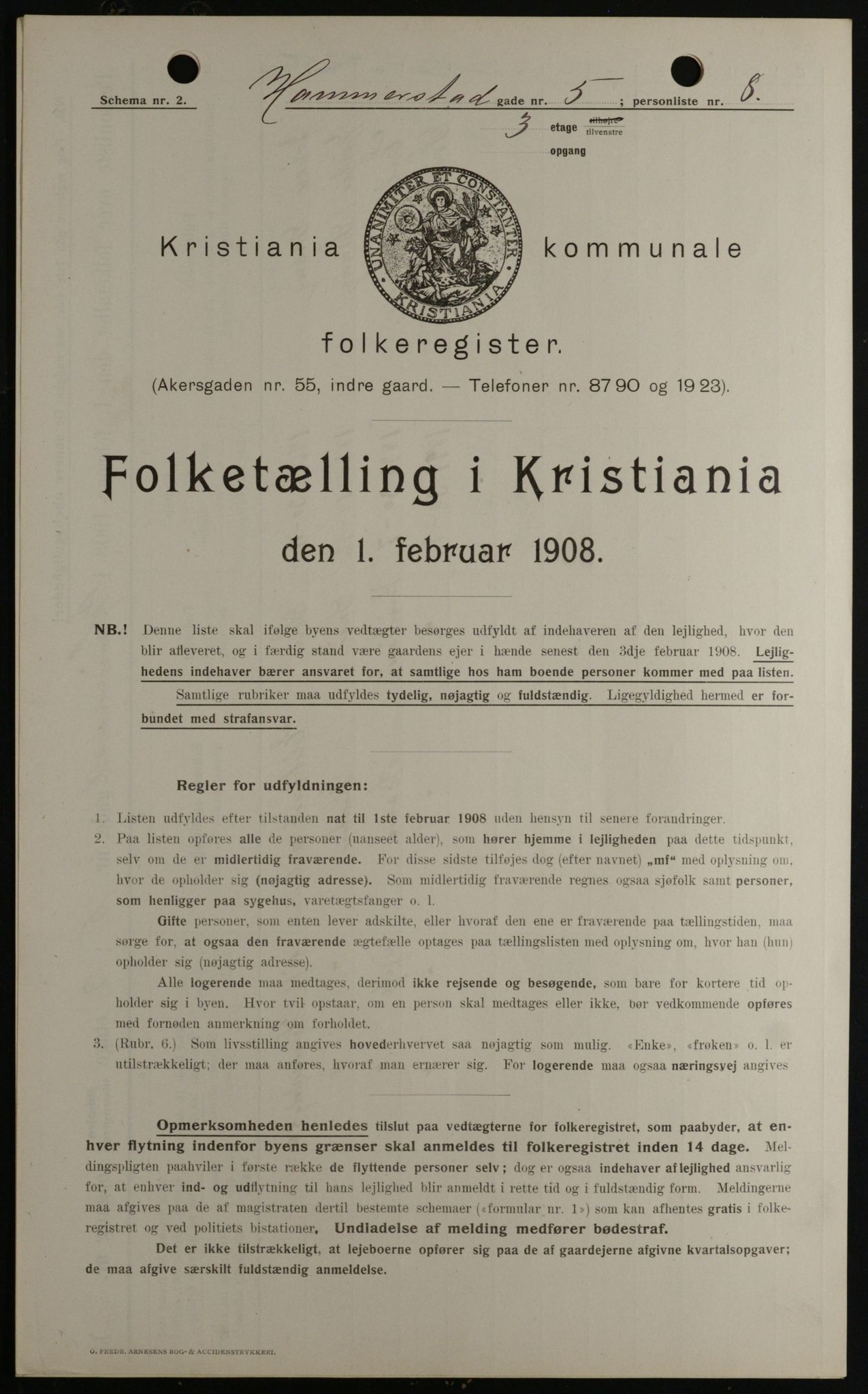 OBA, Kommunal folketelling 1.2.1908 for Kristiania kjøpstad, 1908, s. 31199