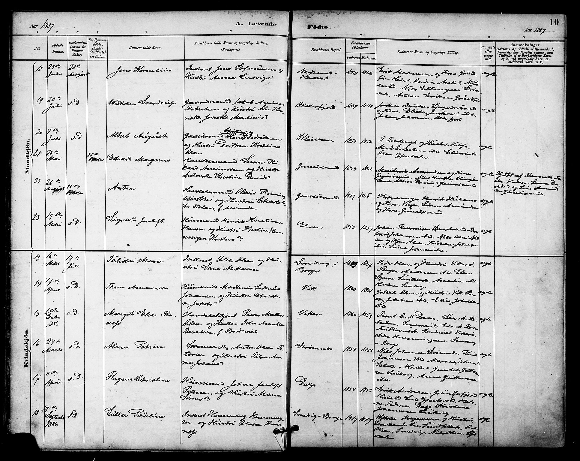 Ministerialprotokoller, klokkerbøker og fødselsregistre - Nordland, SAT/A-1459/876/L1097: Ministerialbok nr. 876A03, 1886-1896, s. 10