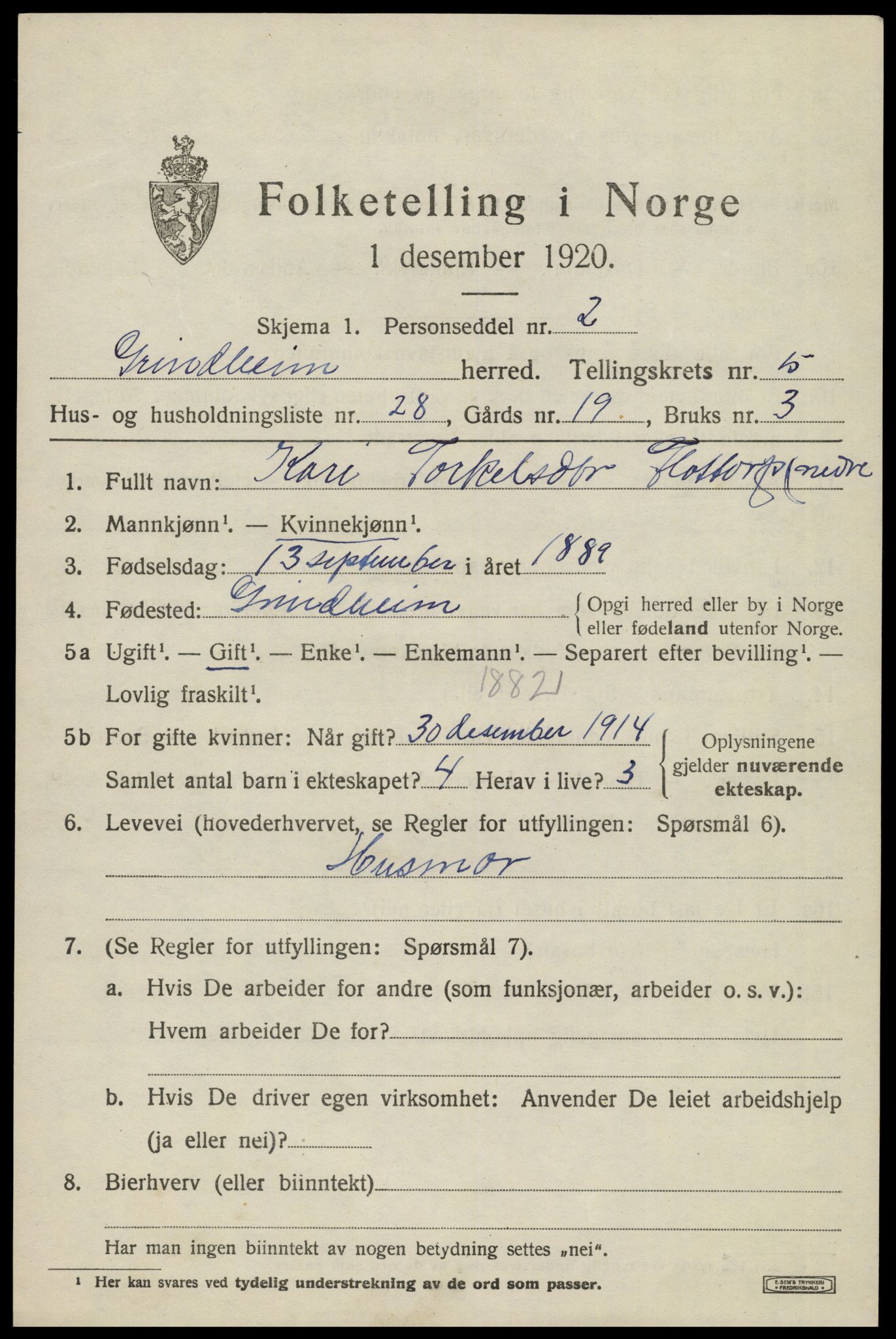 SAK, Folketelling 1920 for 1025 Grindheim herred, 1920, s. 1841