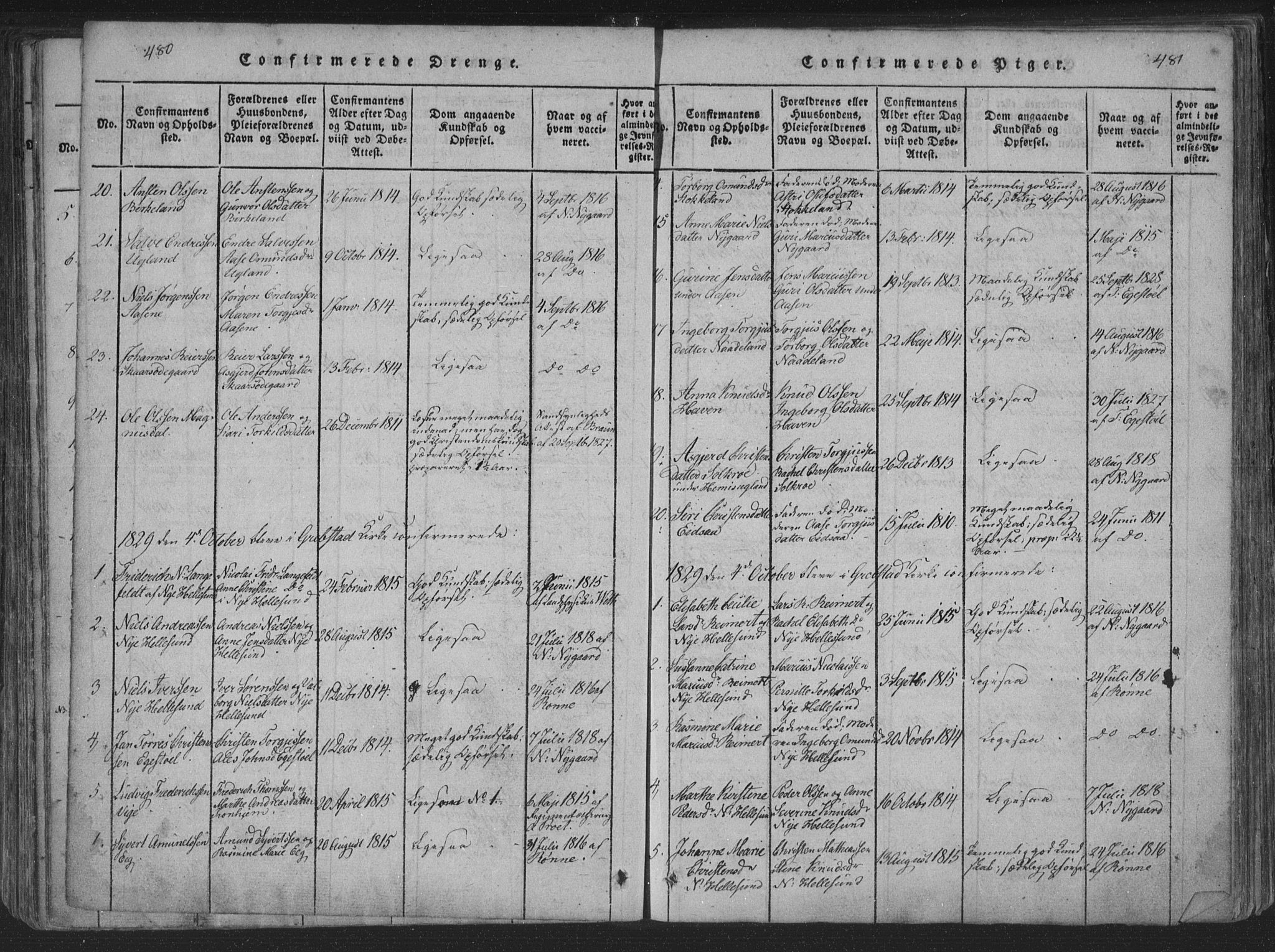 Søgne sokneprestkontor, AV/SAK-1111-0037/F/Fa/Fab/L0008: Ministerialbok nr. A 8, 1821-1838, s. 480-481