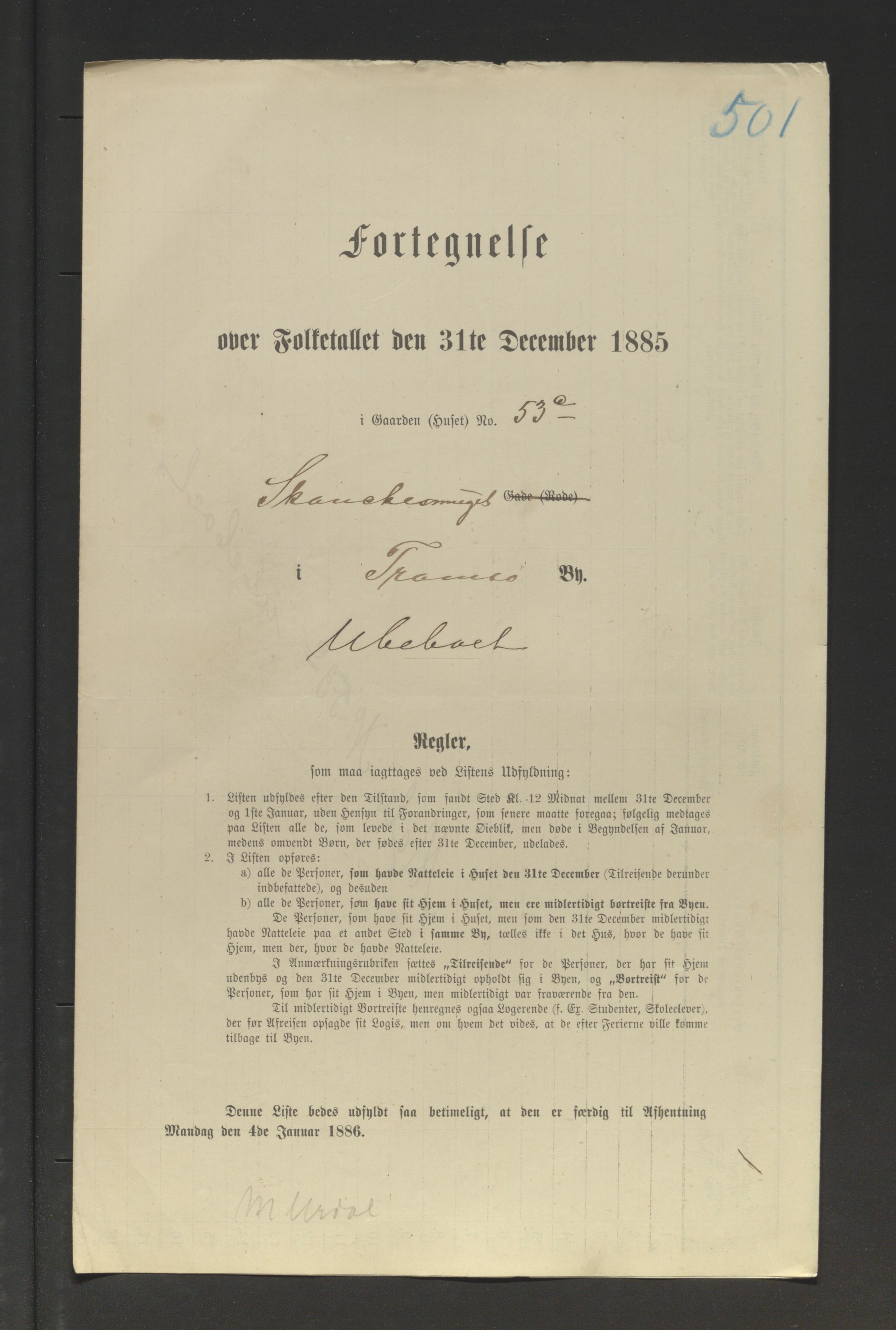 SATØ, Folketelling 1885 for 1902 Tromsø kjøpstad, 1885, s. 501a