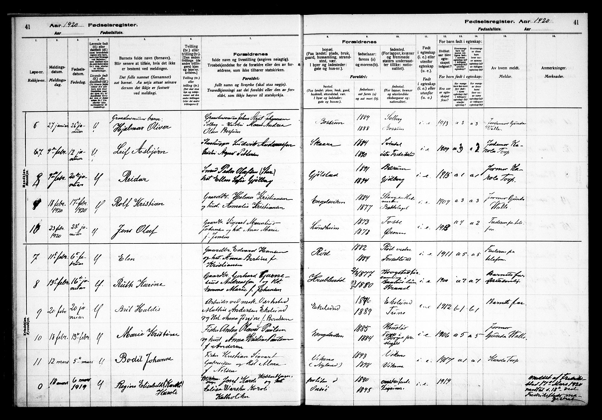 Onsøy prestekontor Kirkebøker, AV/SAO-A-10914/J/Ja/L0001: Fødselsregister nr. I 1, 1916-1937, s. 41