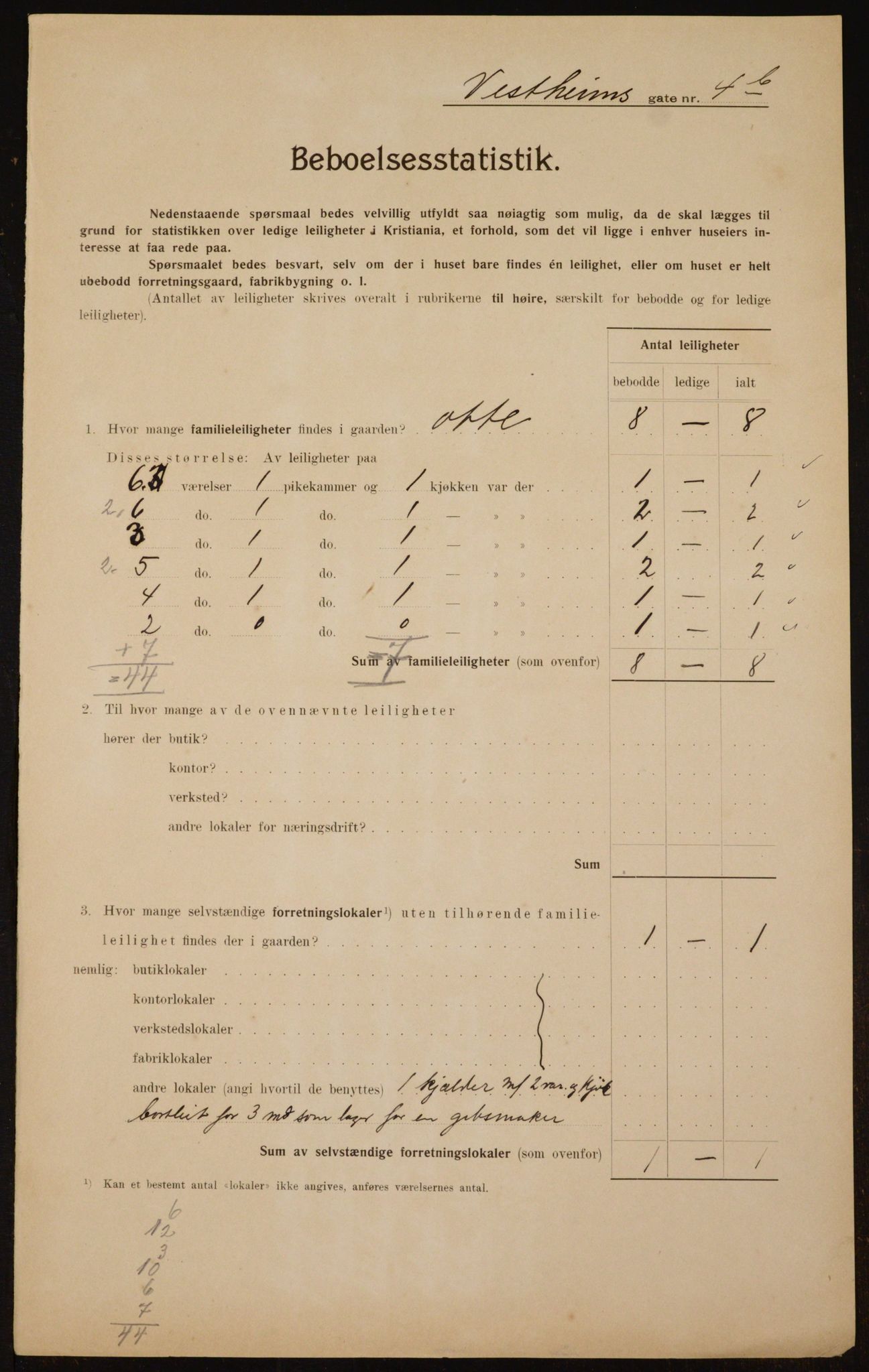 OBA, Kommunal folketelling 1.2.1910 for Kristiania, 1910, s. 116103