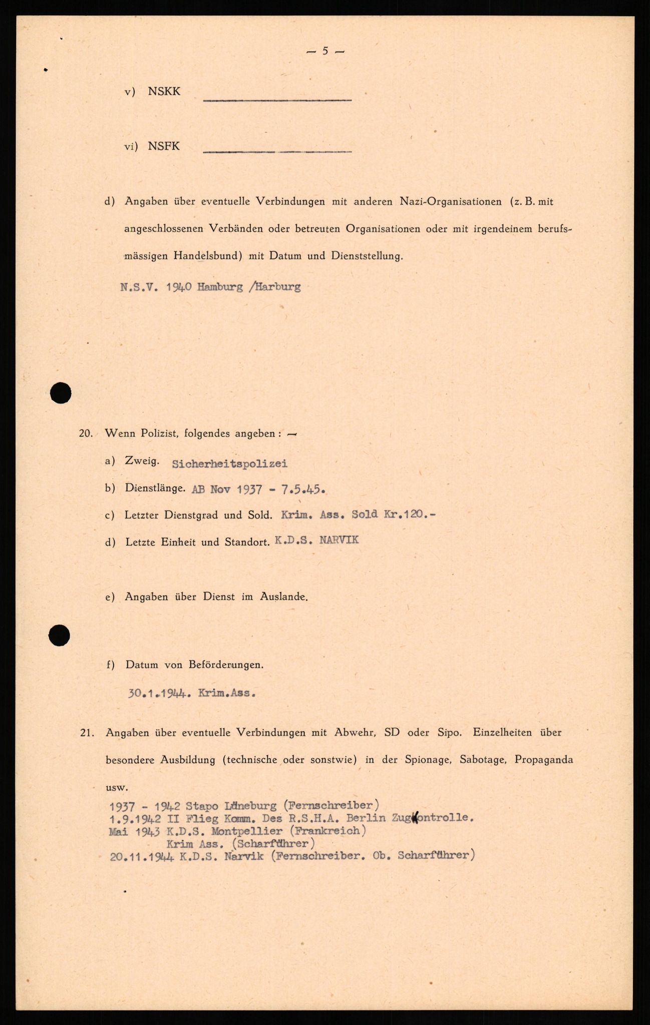 Forsvaret, Forsvarets overkommando II, AV/RA-RAFA-3915/D/Db/L0035: CI Questionaires. Tyske okkupasjonsstyrker i Norge. Tyskere., 1945-1946, s. 519