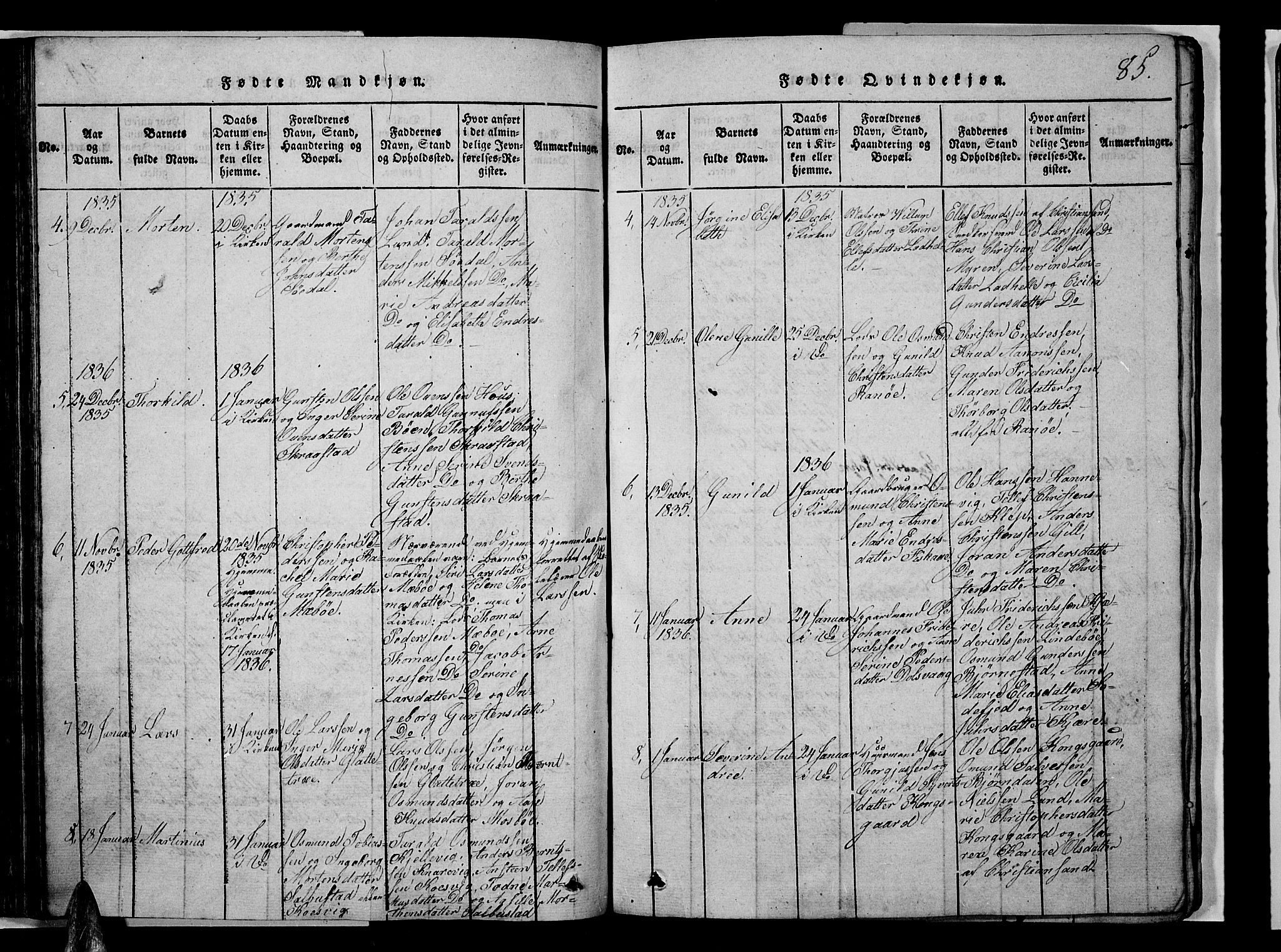 Oddernes sokneprestkontor, SAK/1111-0033/F/Fb/Fba/L0003: Klokkerbok nr. B 3, 1820-1838, s. 85