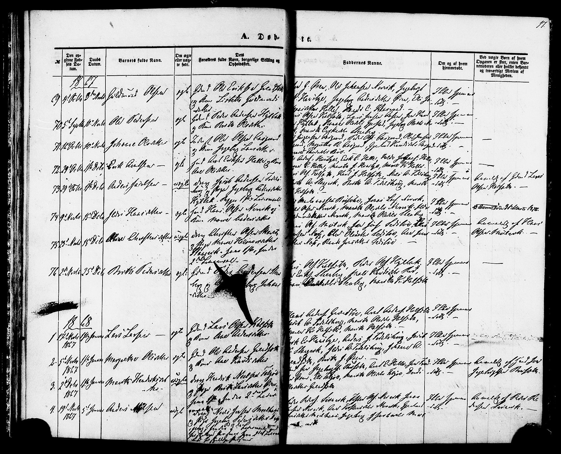 Ministerialprotokoller, klokkerbøker og fødselsregistre - Møre og Romsdal, AV/SAT-A-1454/592/L1027: Ministerialbok nr. 592A05, 1865-1878, s. 17