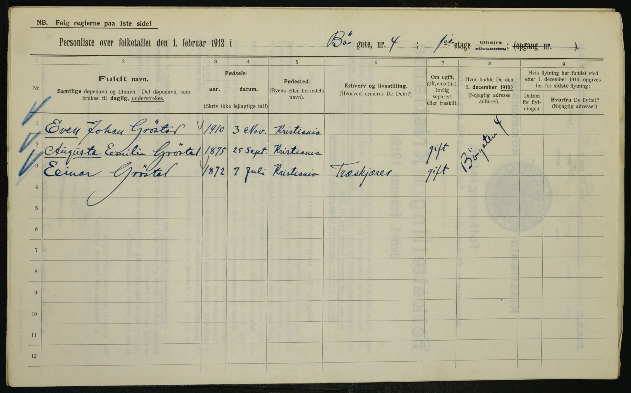 OBA, Kommunal folketelling 1.2.1912 for Kristiania, 1912, s. 11003