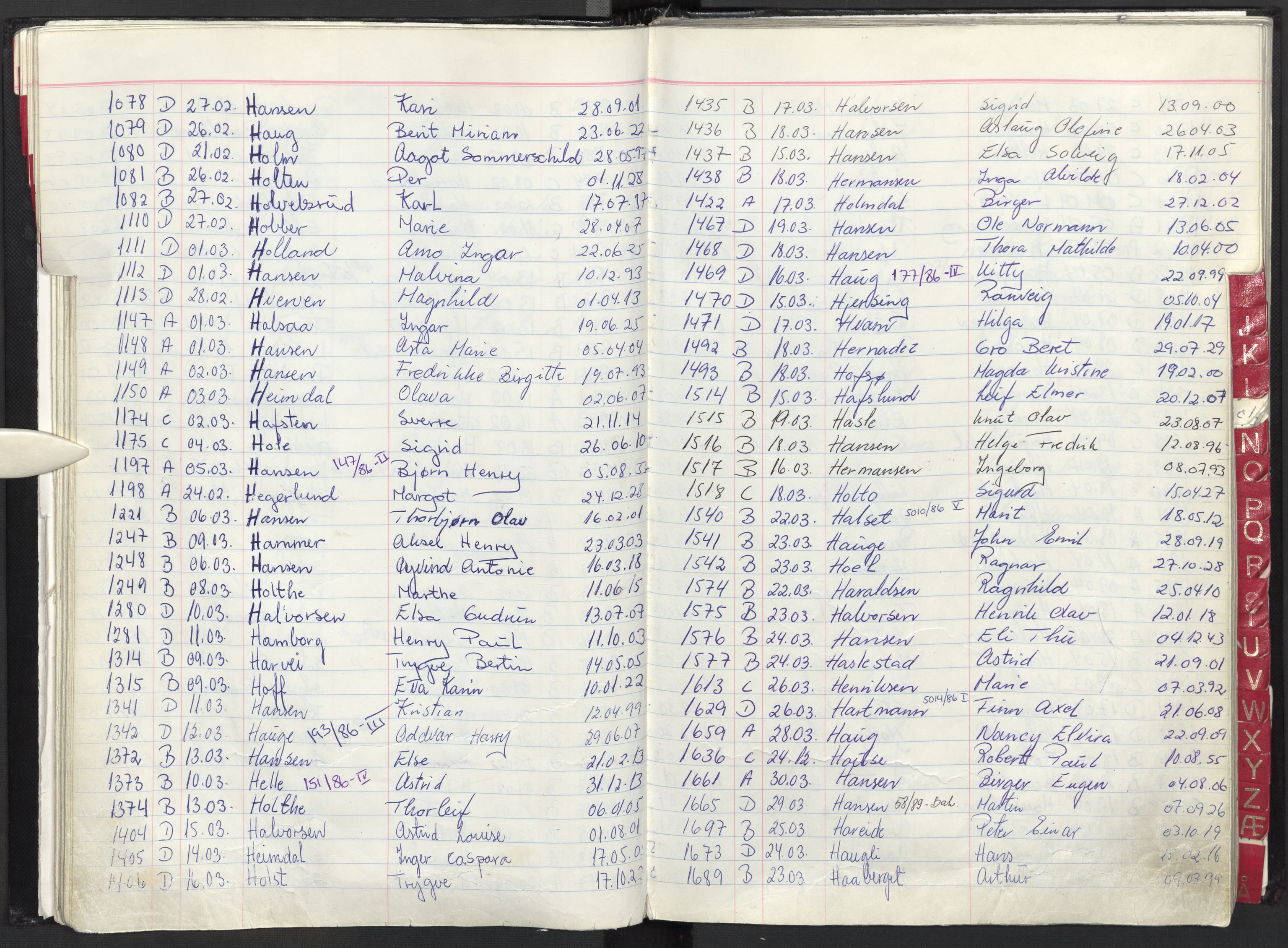 Oslo skifterett, AV/SAO-A-10383/F/Fa/Faa/L0086: Navneregister dødsfallssaker, 1986