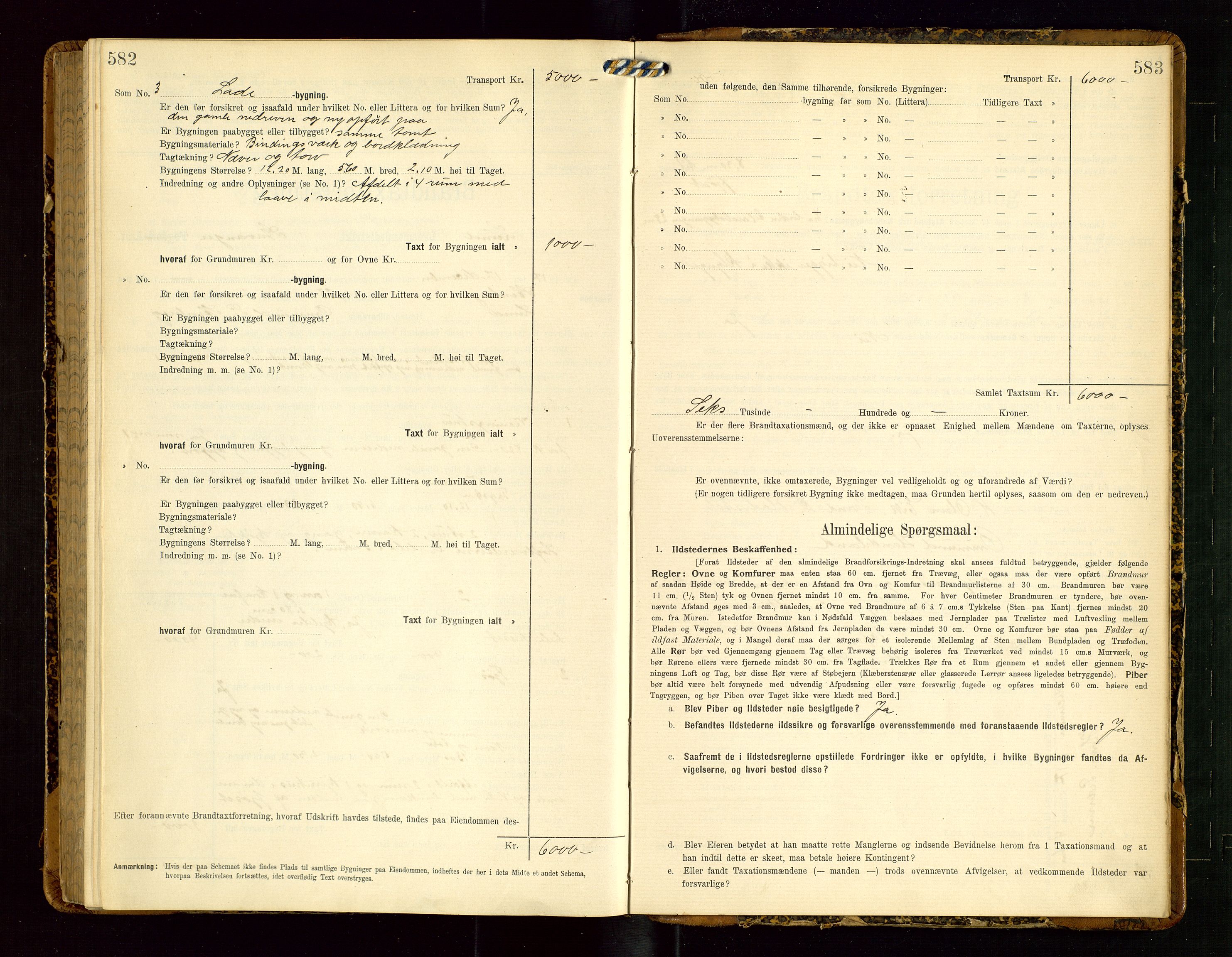 Lund lensmannskontor, SAST/A-100303/Gob/L0002: "Brandtakstprotokol", 1908-1918, s. 582-583