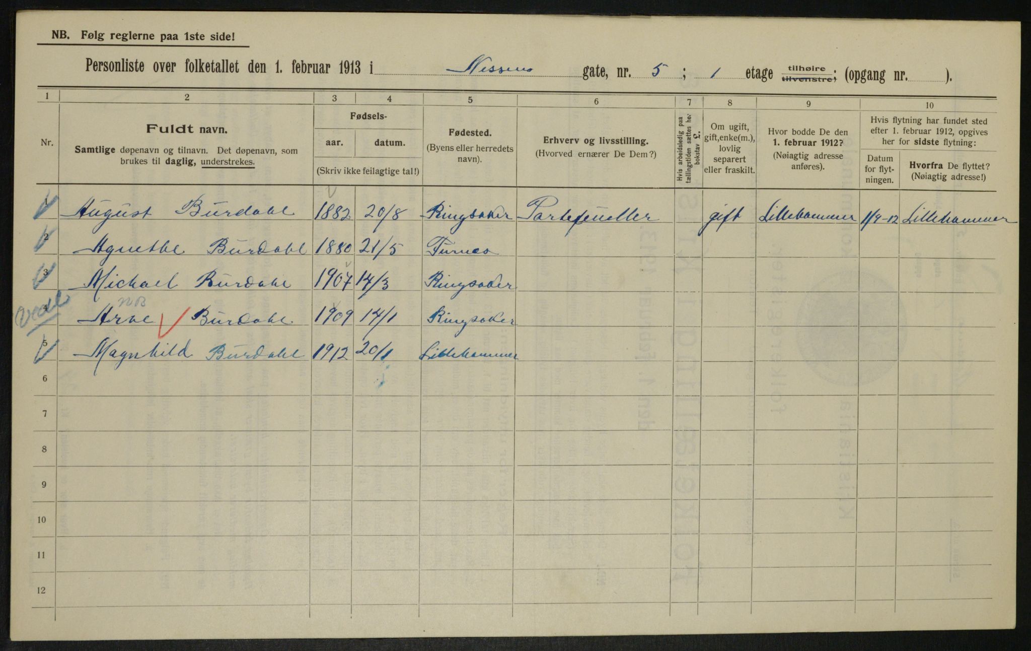 OBA, Kommunal folketelling 1.2.1913 for Kristiania, 1913, s. 71205