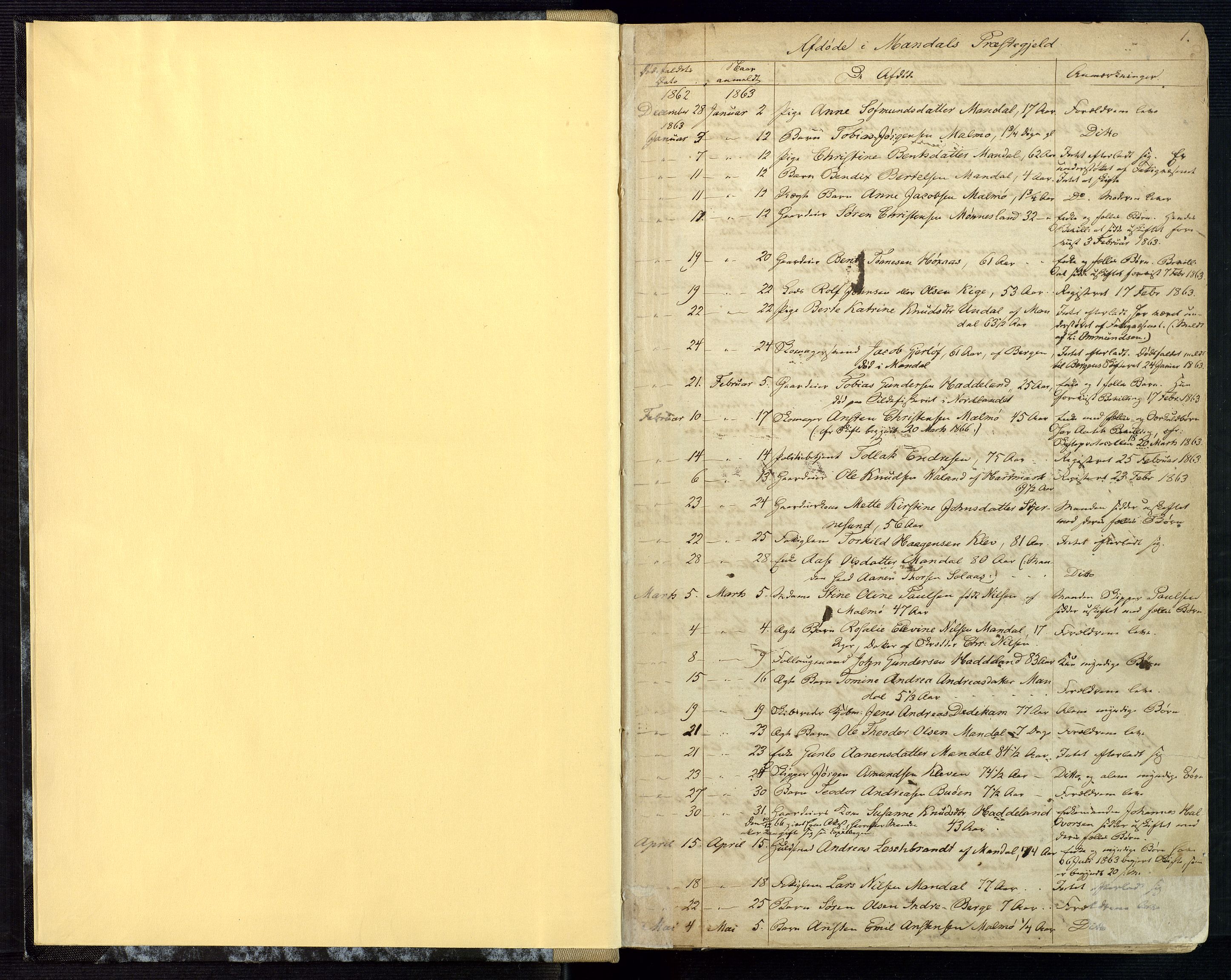 Mandal sorenskriveri, AV/SAK-1221-0005/001/H/Ha/L0001: Dødsfall hele sorenskriveriet nr A1, 1862-1901, s. 0b-1a