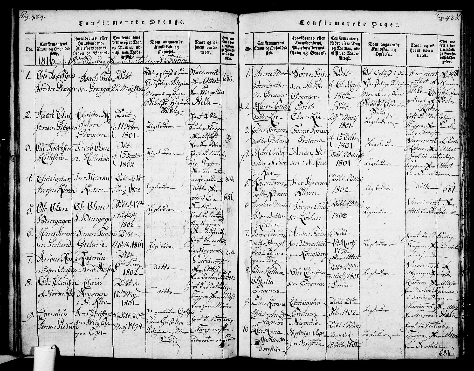 Botne kirkebøker, AV/SAKO-A-340/F/Fa/L0005: Ministerialbok nr. I 5, 1814-1836, s. 484-485