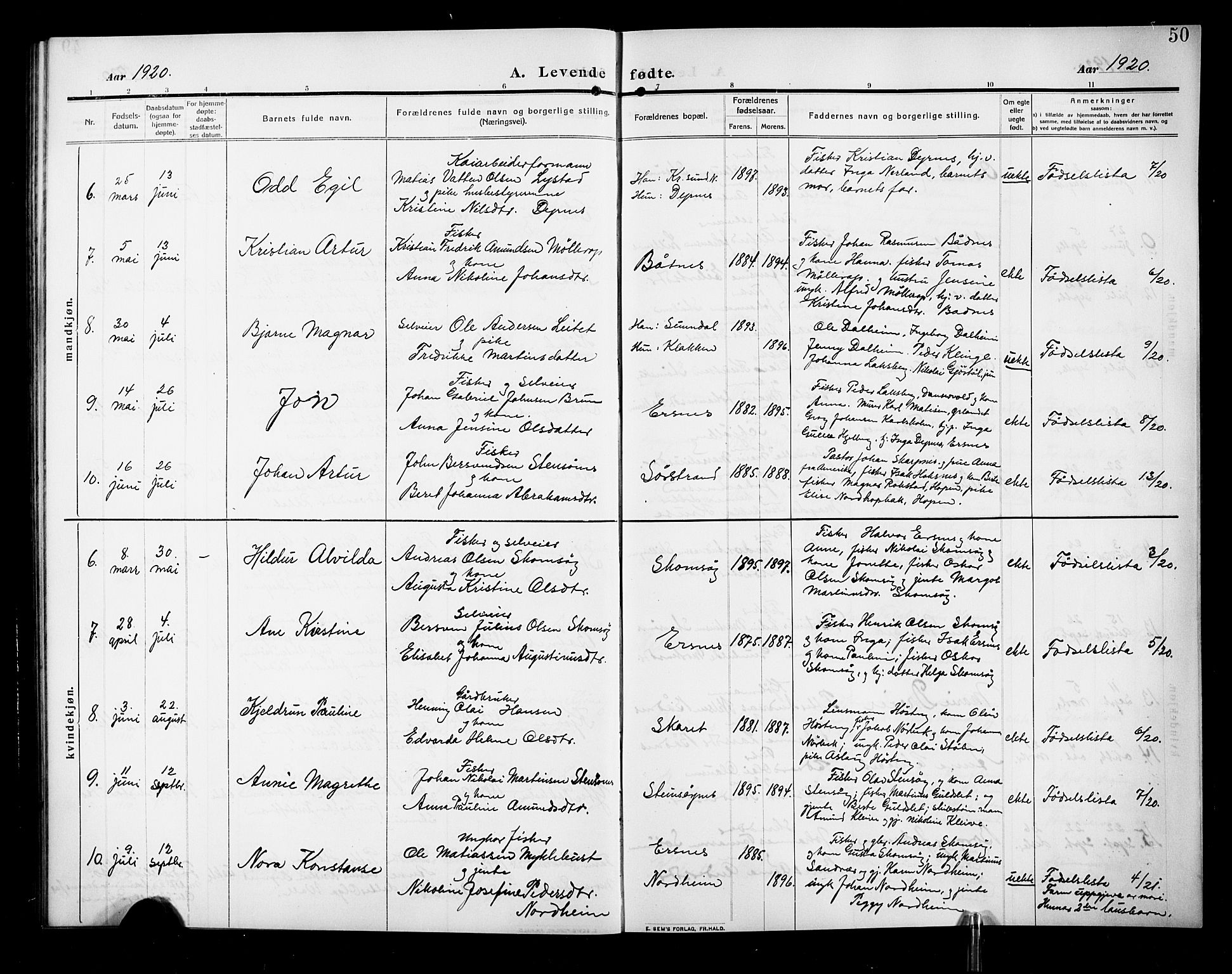 Ministerialprotokoller, klokkerbøker og fødselsregistre - Møre og Romsdal, AV/SAT-A-1454/582/L0949: Klokkerbok nr. 582C01, 1909-1925, s. 50