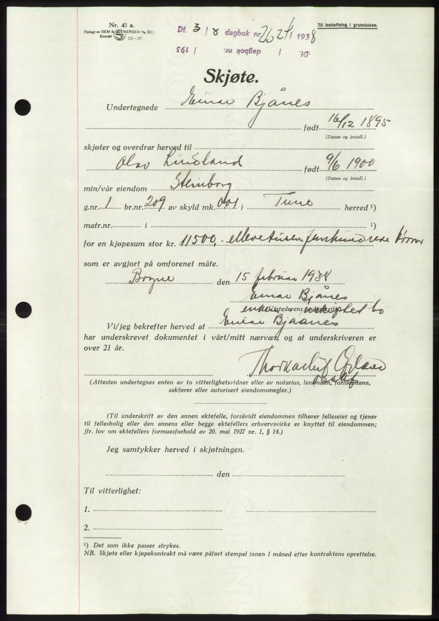 Jæren sorenskriveri, SAST/A-100310/03/G/Gba/L0071: Pantebok, 1938-1938, Dagboknr: 2624/1938