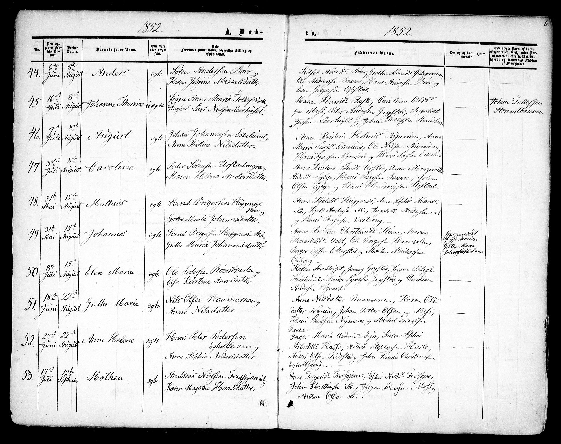 Rygge prestekontor Kirkebøker, AV/SAO-A-10084b/F/Fa/L0005: Ministerialbok nr. 5, 1852-1871, s. 6