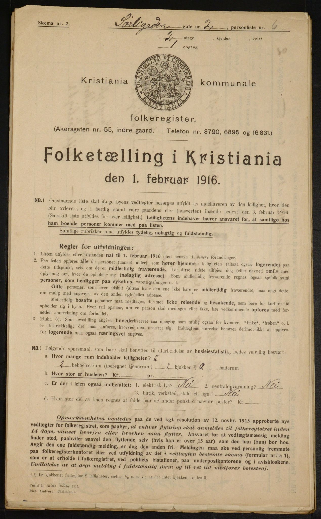 OBA, Kommunal folketelling 1.2.1916 for Kristiania, 1916, s. 109415