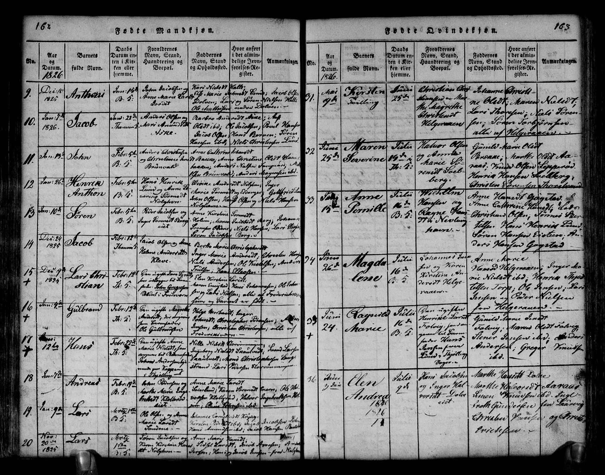 Brunlanes kirkebøker, AV/SAKO-A-342/G/Ga/L0001: Klokkerbok nr. I 1, 1814-1834, s. 162-163