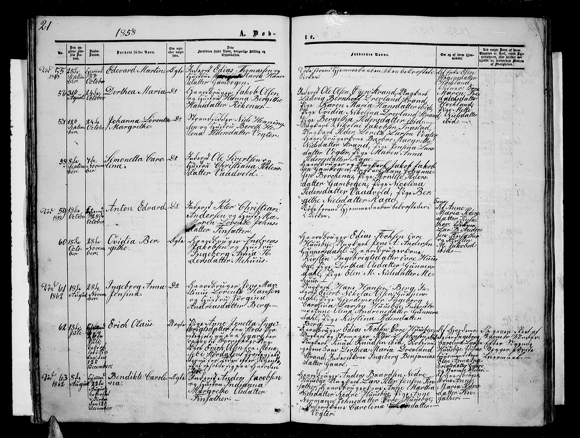 Kvæfjord sokneprestkontor, AV/SATØ-S-1323/G/Ga/Gab/L0003klokker: Klokkerbok nr. 3, 1856-1870, s. 21