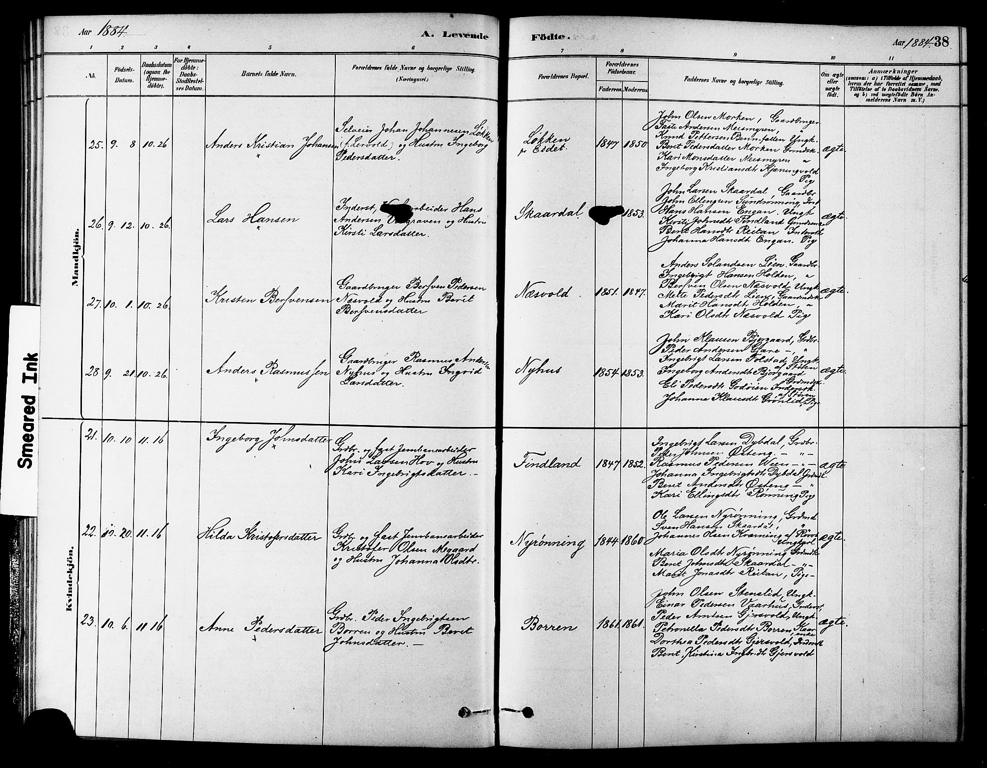 Ministerialprotokoller, klokkerbøker og fødselsregistre - Sør-Trøndelag, SAT/A-1456/686/L0983: Ministerialbok nr. 686A01, 1879-1890, s. 38