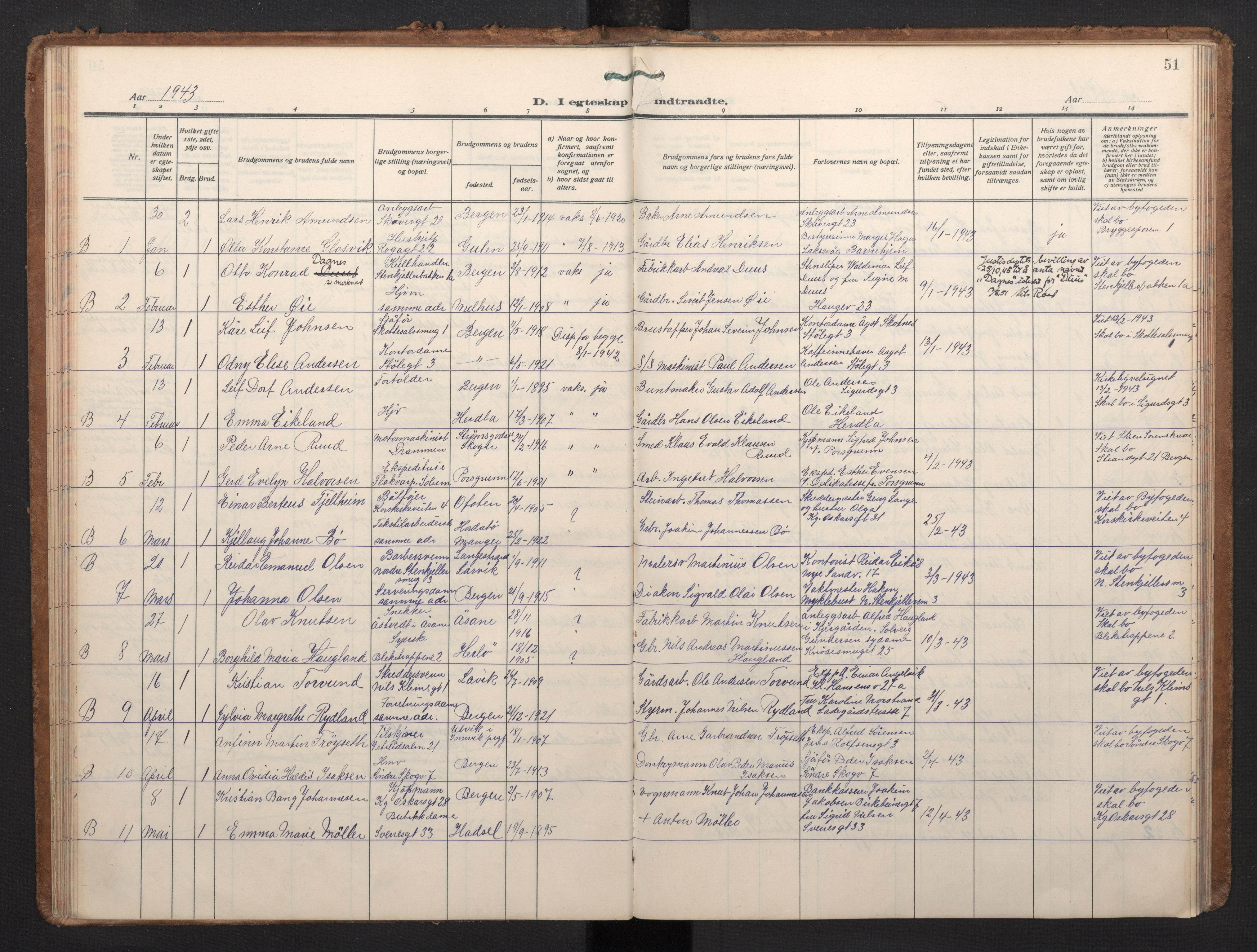 Korskirken sokneprestembete, AV/SAB-A-76101/H/Haa/L0040: Ministerialbok nr. D 7, 1938-1952, s. 50b-51a