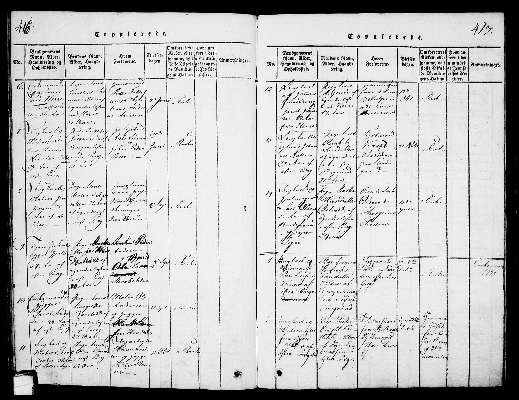Porsgrunn kirkebøker , AV/SAKO-A-104/G/Gb/L0001: Klokkerbok nr. II 1, 1817-1828, s. 416-417