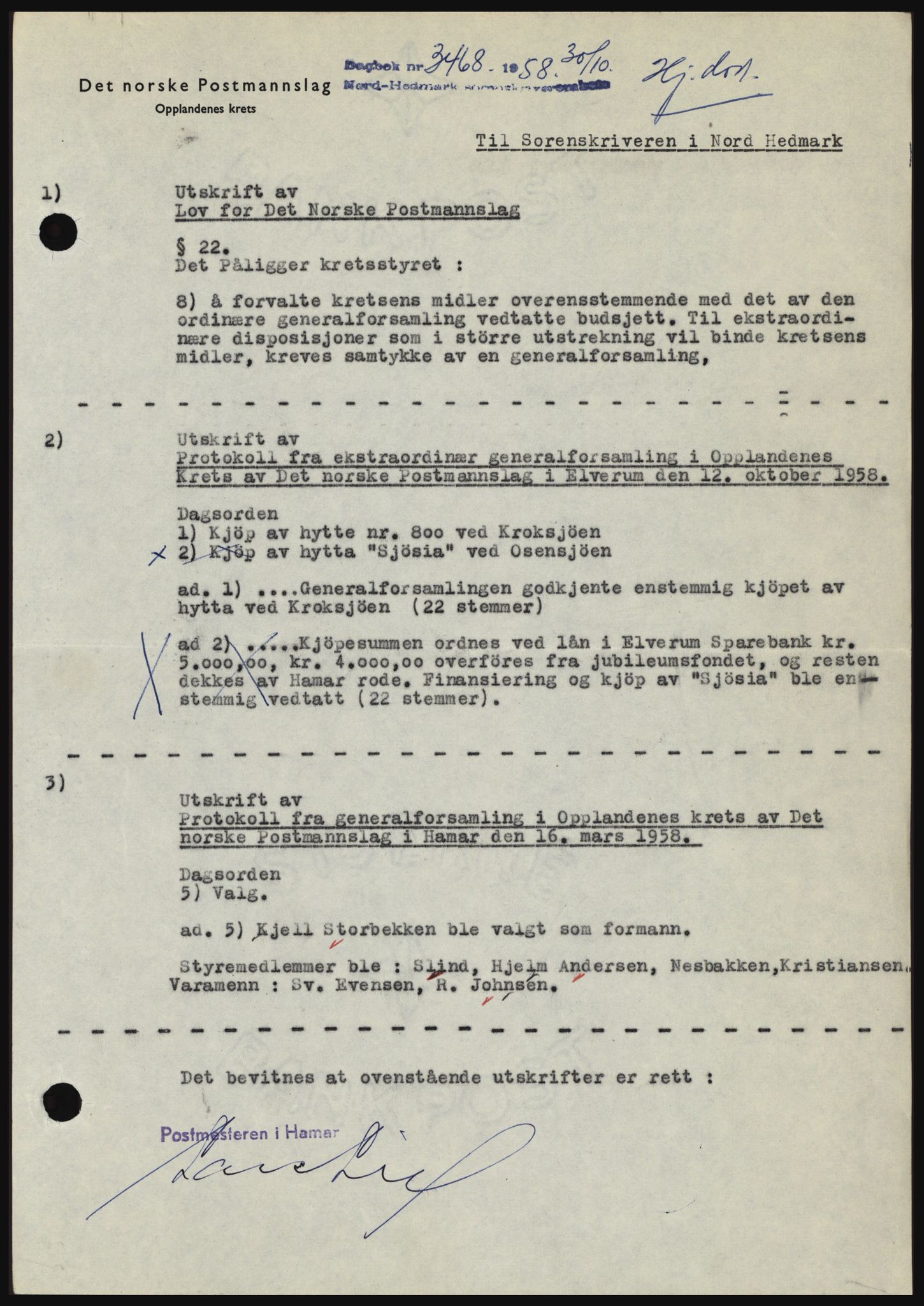 Nord-Hedmark sorenskriveri, SAH/TING-012/H/Hc/L0012: Pantebok nr. 12, 1957-1958, Dagboknr: 3468/1958