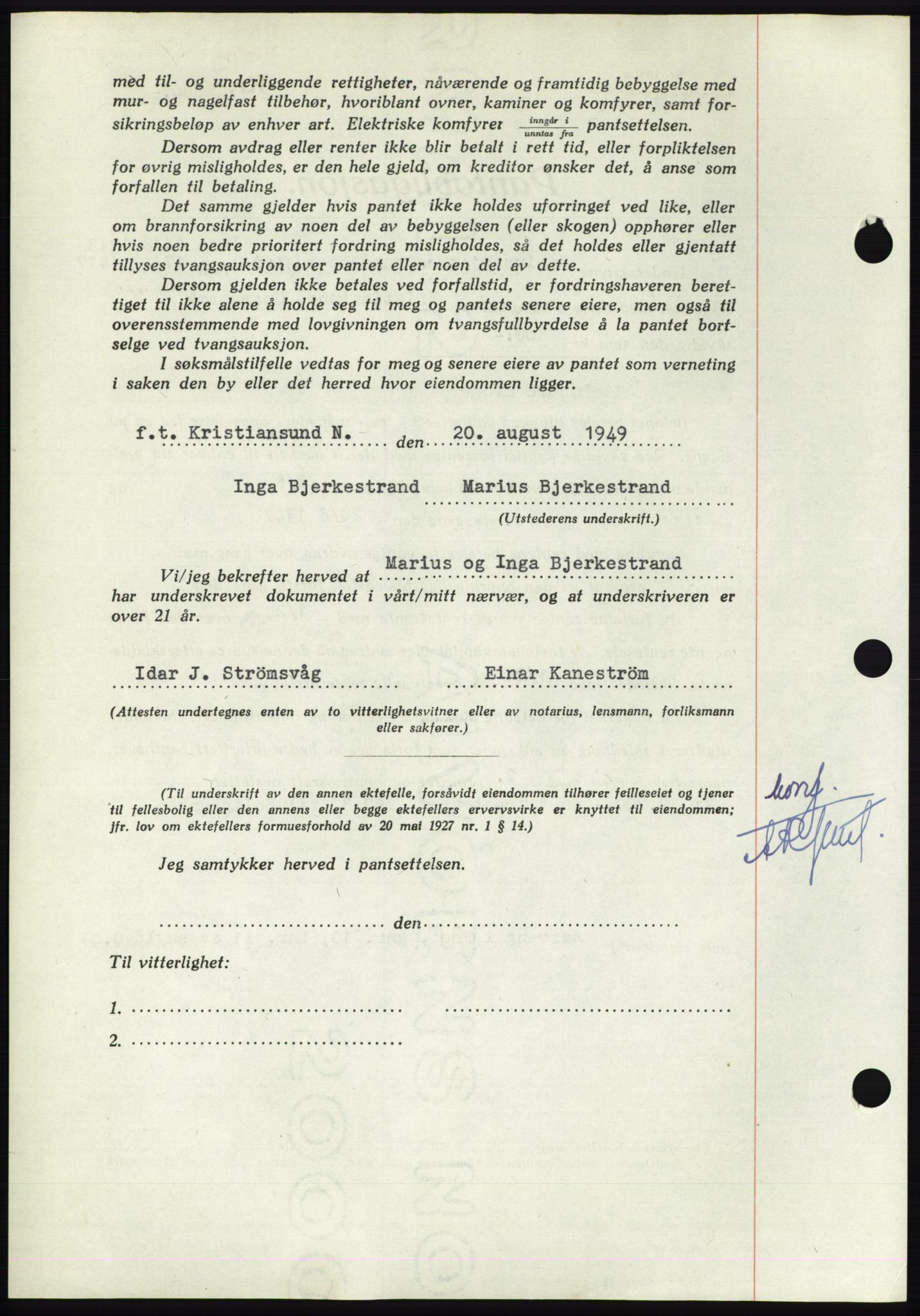 Nordmøre sorenskriveri, AV/SAT-A-4132/1/2/2Ca: Pantebok nr. B102, 1949-1949, Dagboknr: 2395/1949