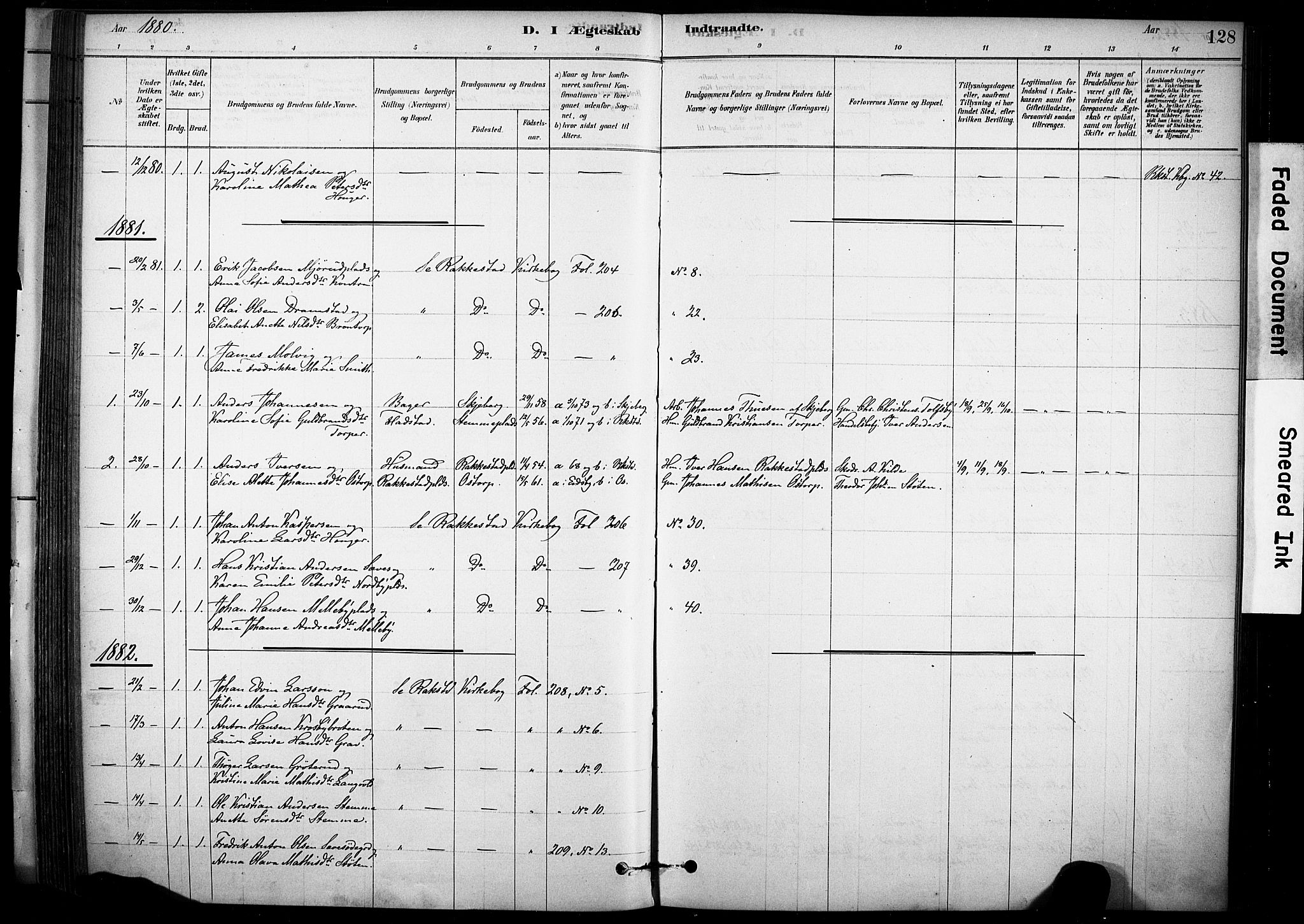 Rakkestad prestekontor Kirkebøker, AV/SAO-A-2008/F/Fc/L0001: Ministerialbok nr. III 1, 1878-1905, s. 128